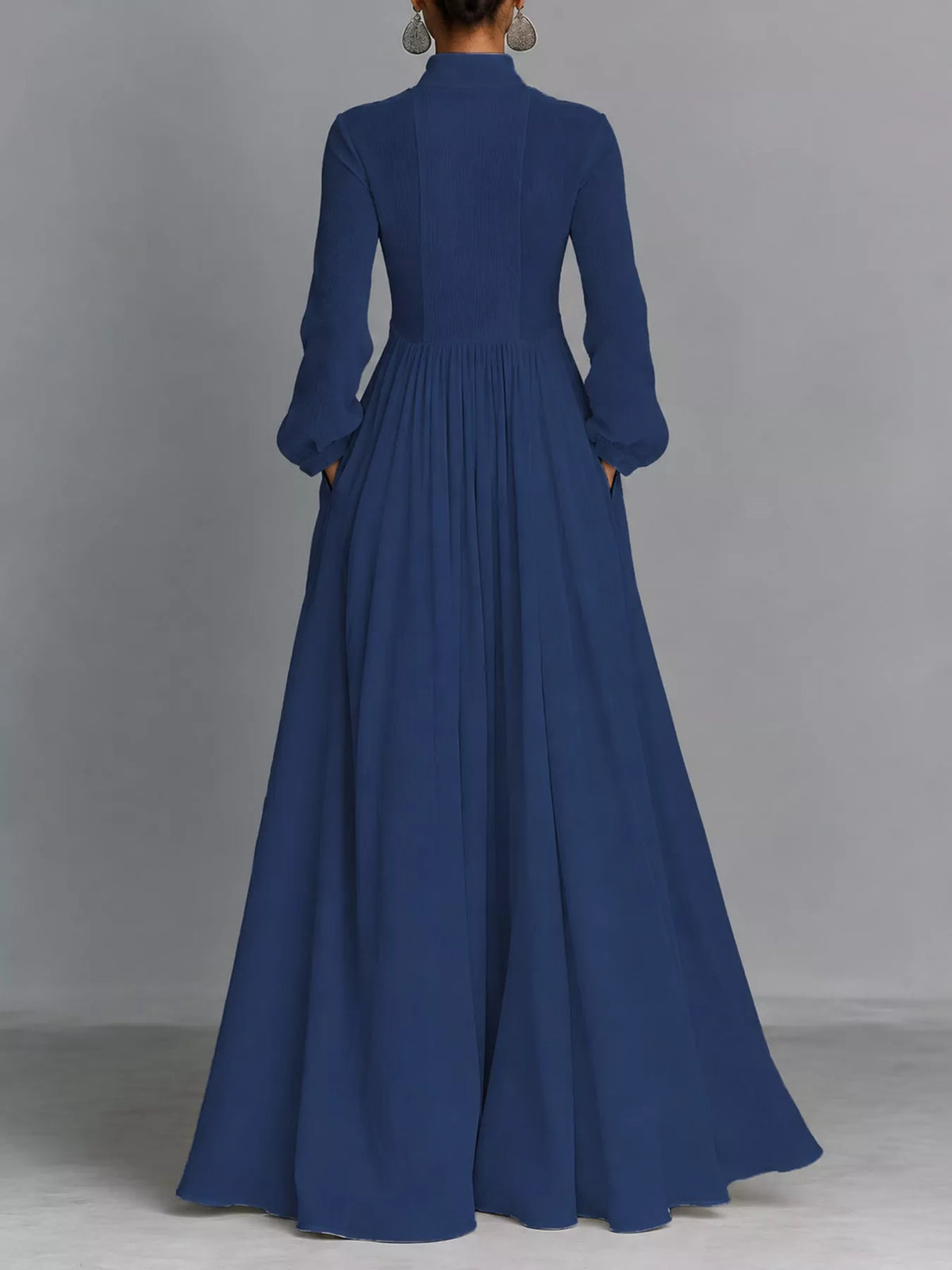 Long-Sleeve Button Front Maxi Dress