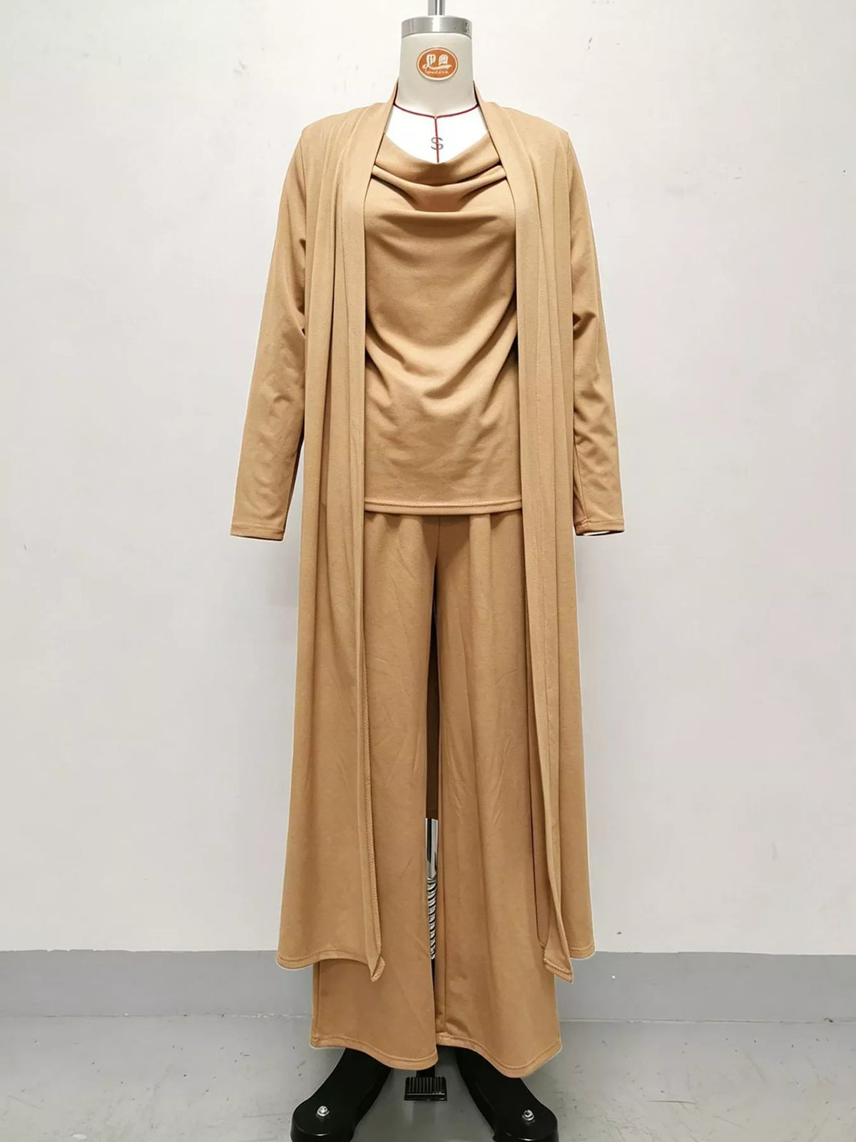 Cowl Neck Top, Cardigan and Pants Set