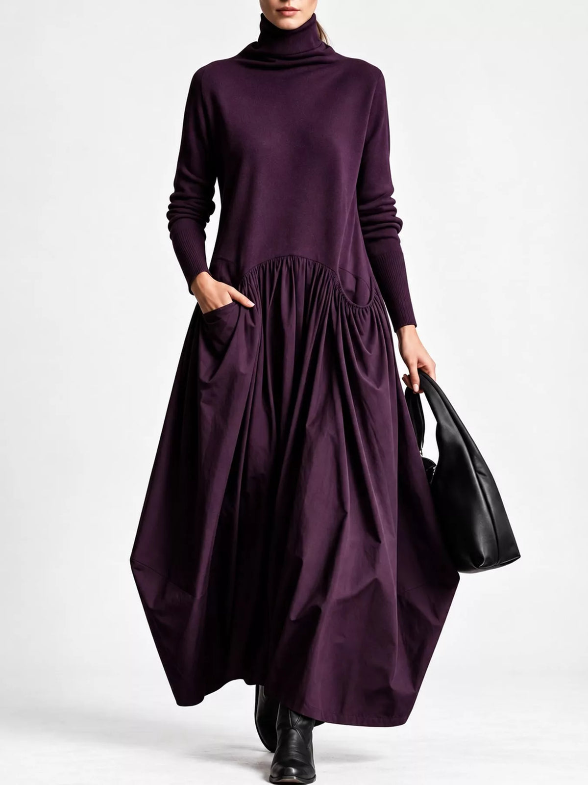 Turtleneck Long-Sleeve Maxi Dress