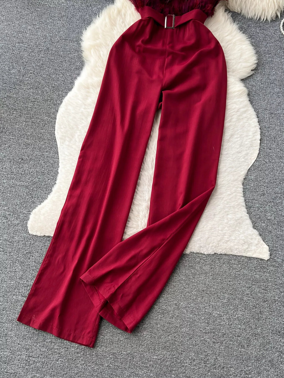 Feather-Trim Strapless Wide Leg Jumpsuit