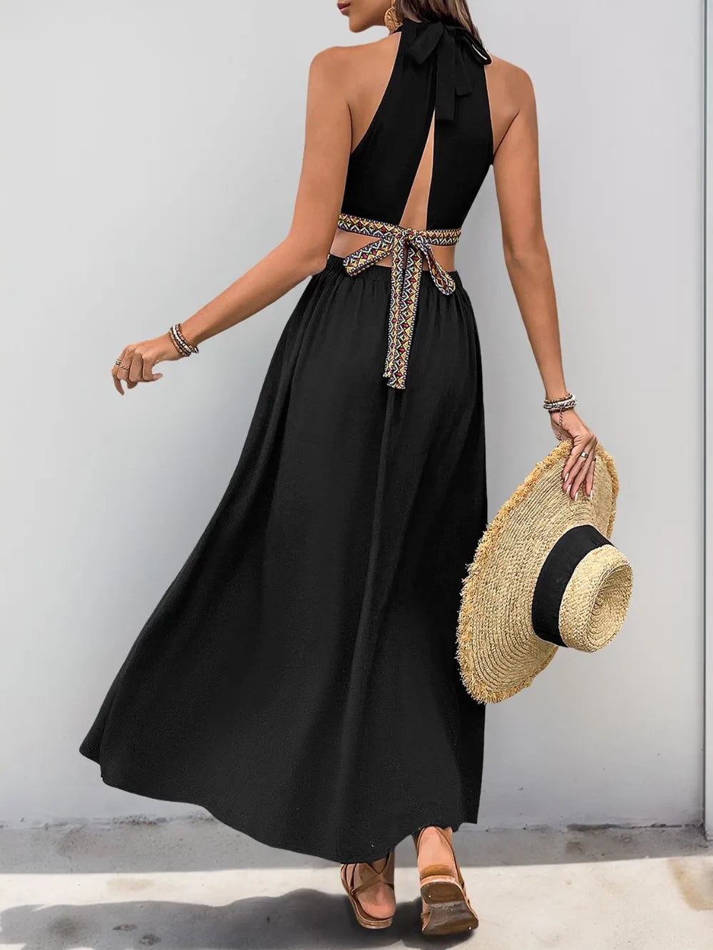 Cutout Grecian Neck Dress in Black