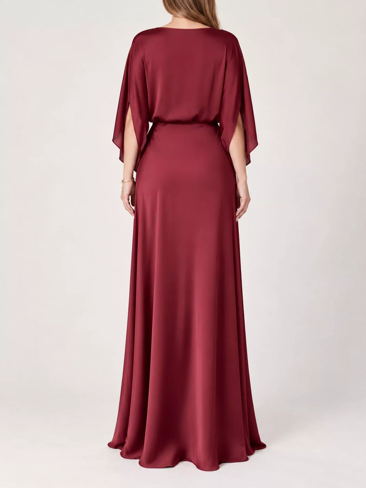 Satin Cape-Sleeve Maxi Dress