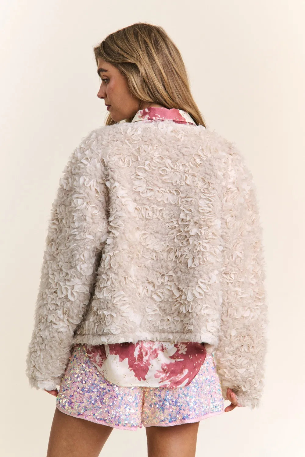 Mixed Fabric Jacket in Ash Beige by J.NNA