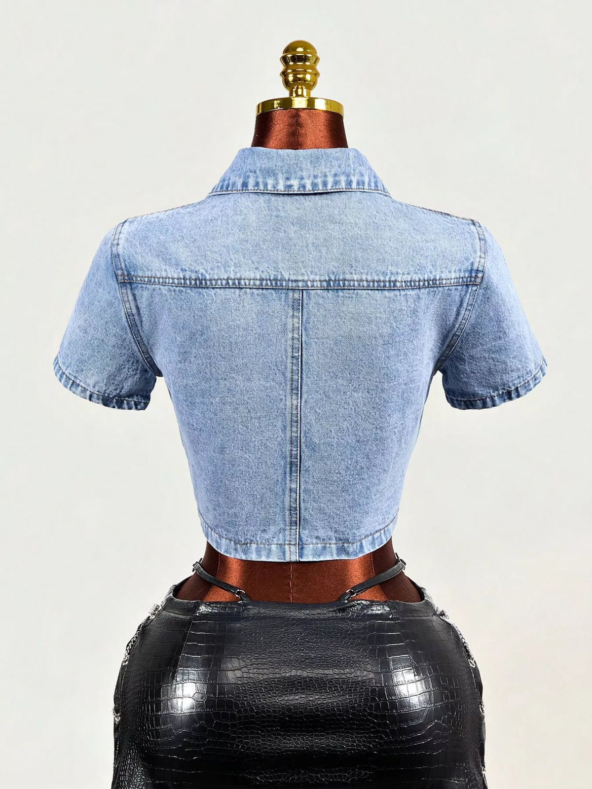 Vintage Wash Cropped Denim Top in Blue