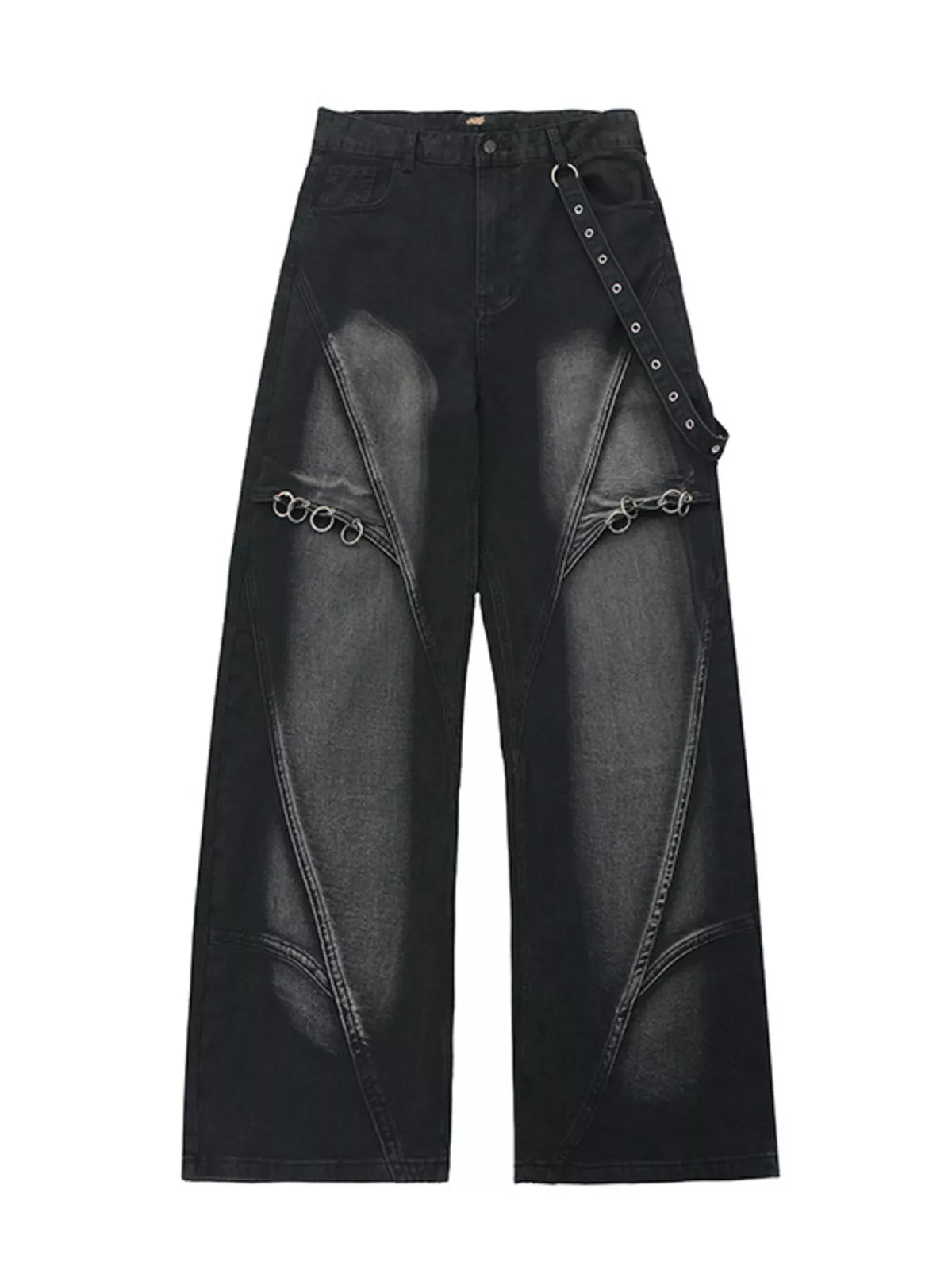 Belted Wide Leg Jeans with Chain Detail