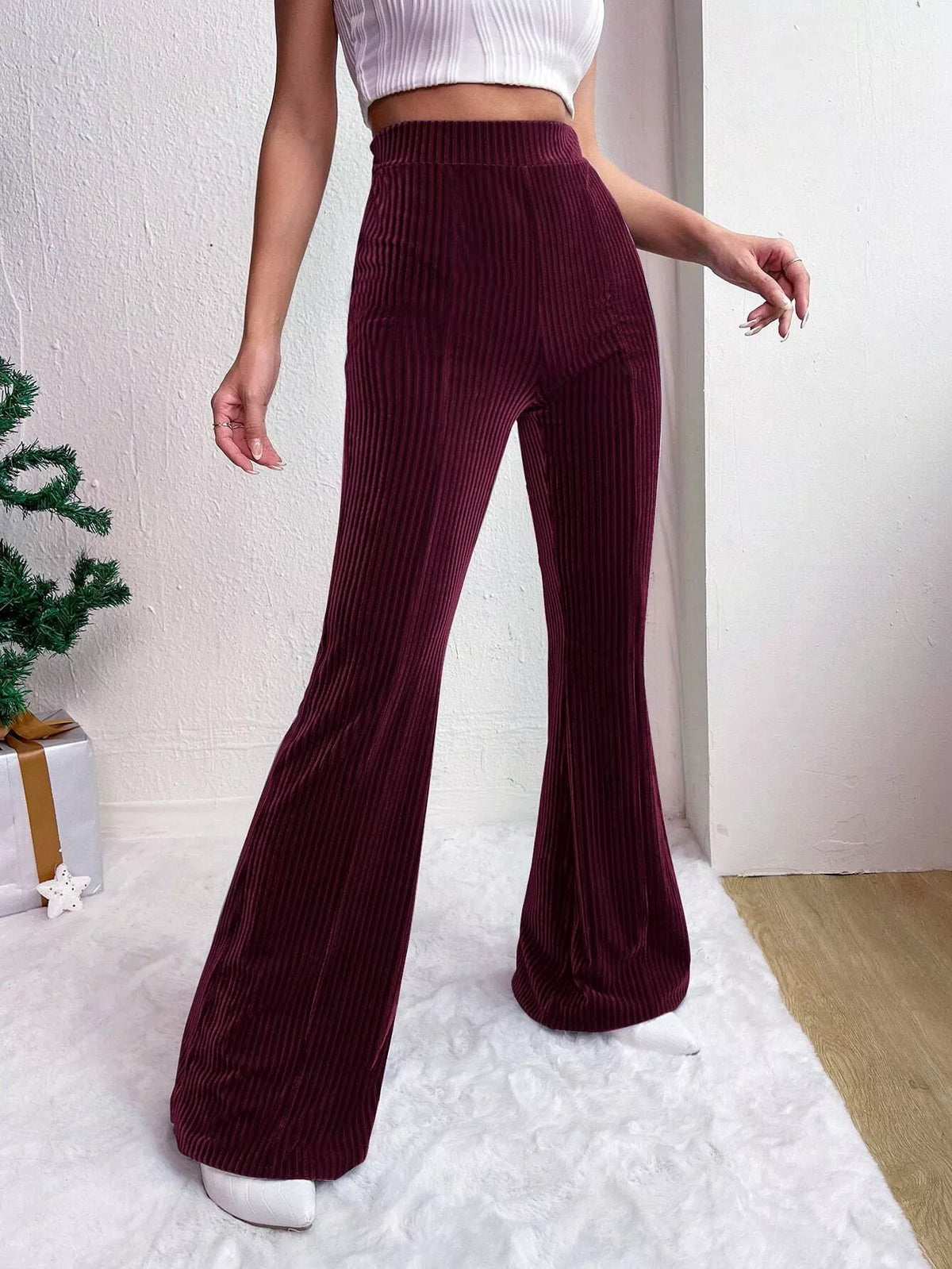 Corduroy High-Waist Flare Pants