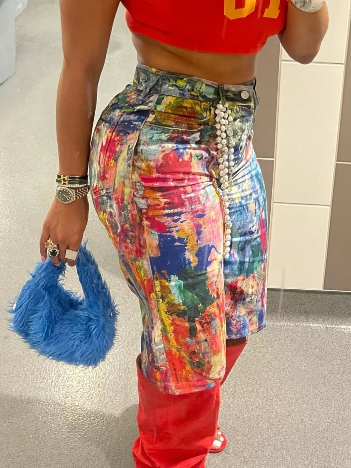 Artistic Splash Print Shorts in Multicolor