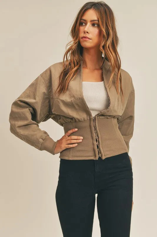 Two-Way Long Sleeve Jacket in Mocha