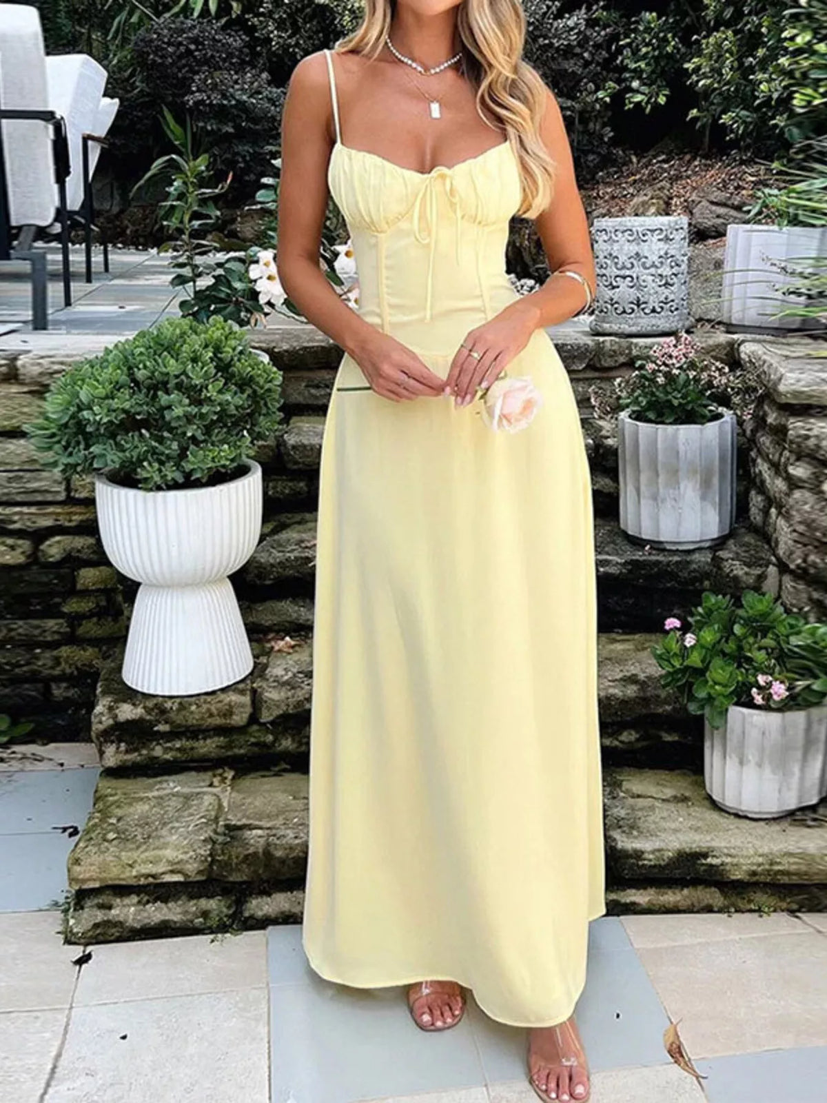 Tie-Front Spaghetti Strap Maxi Dress