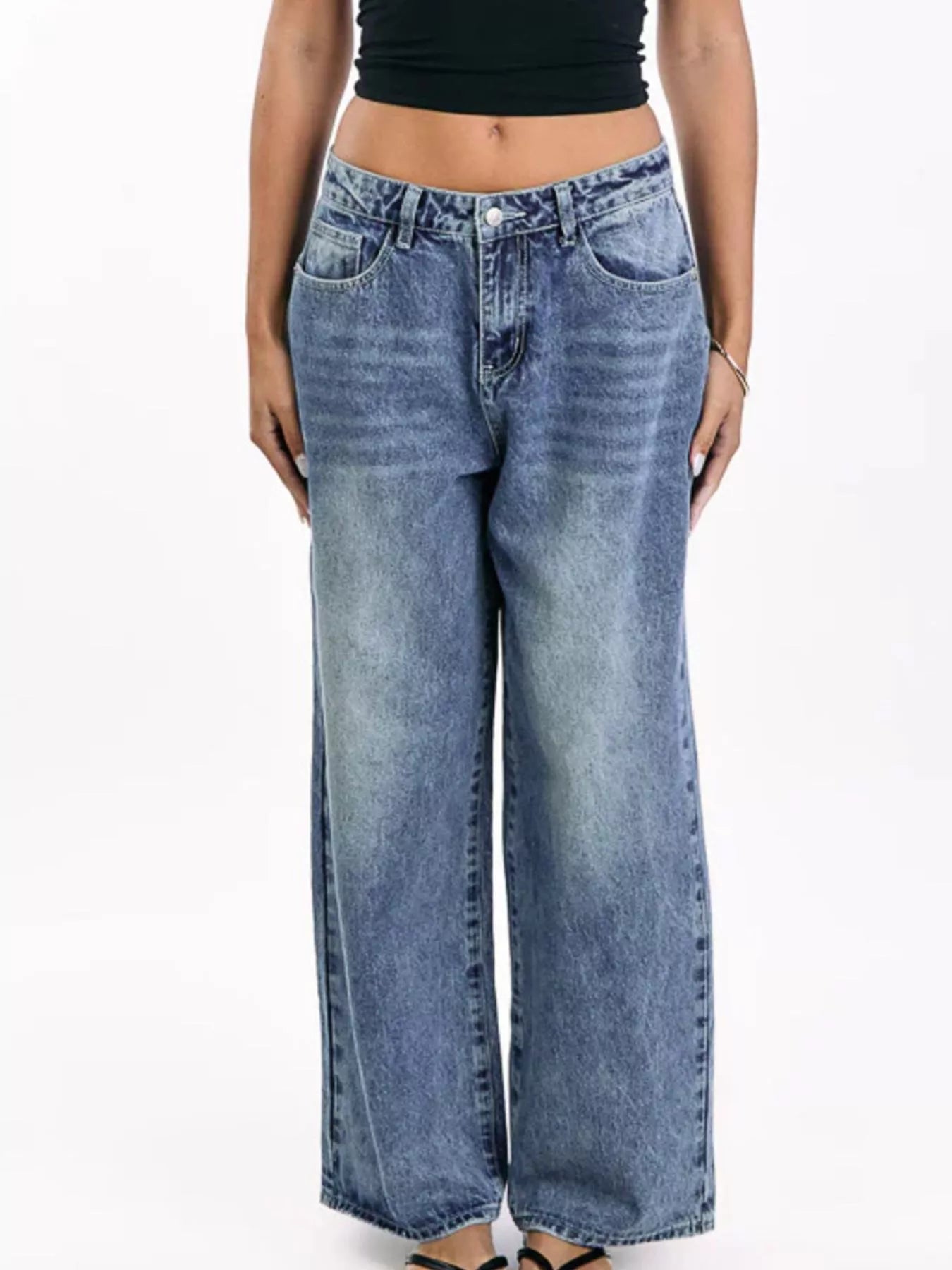 Wide Leg Denim Jeans in Blue