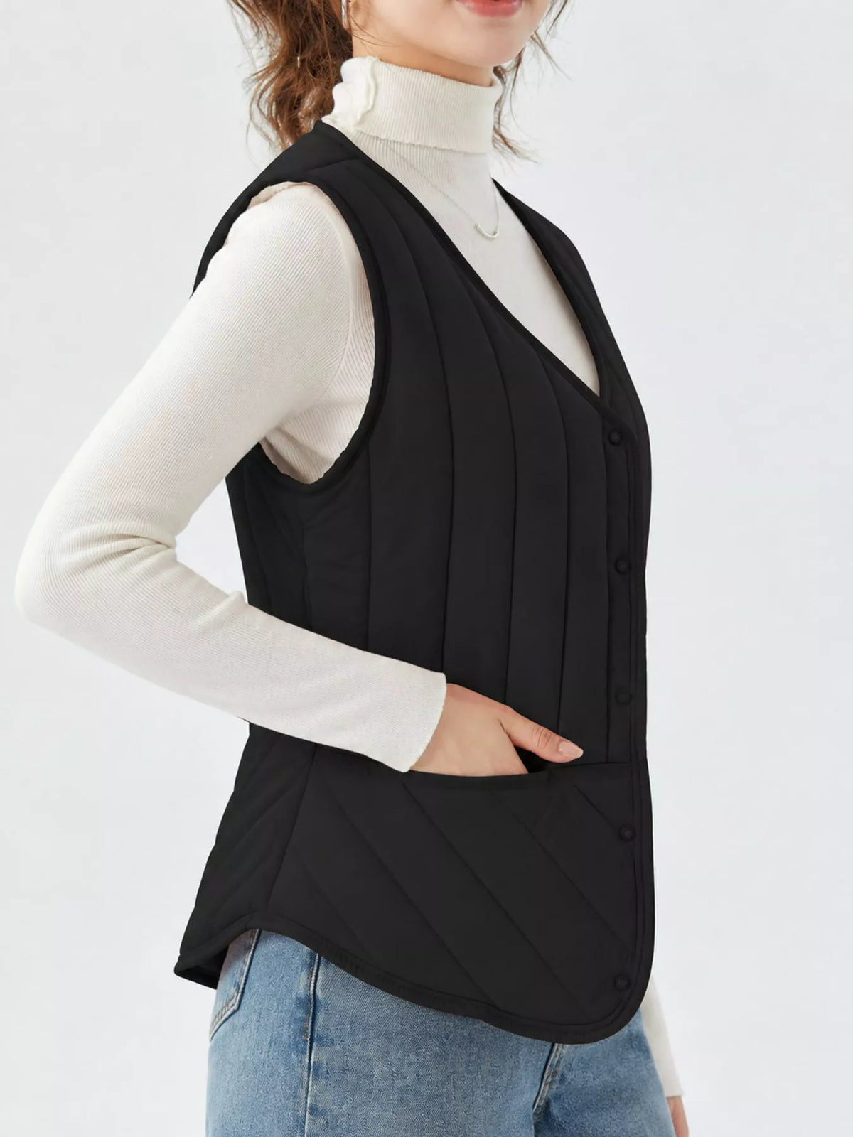 Quilted Button-Up Vest Coat