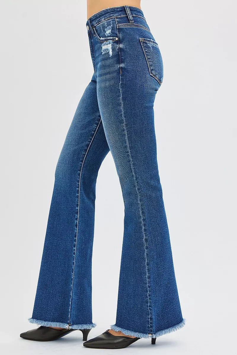 Risen High Rise Flare Jeans in Dark Wash