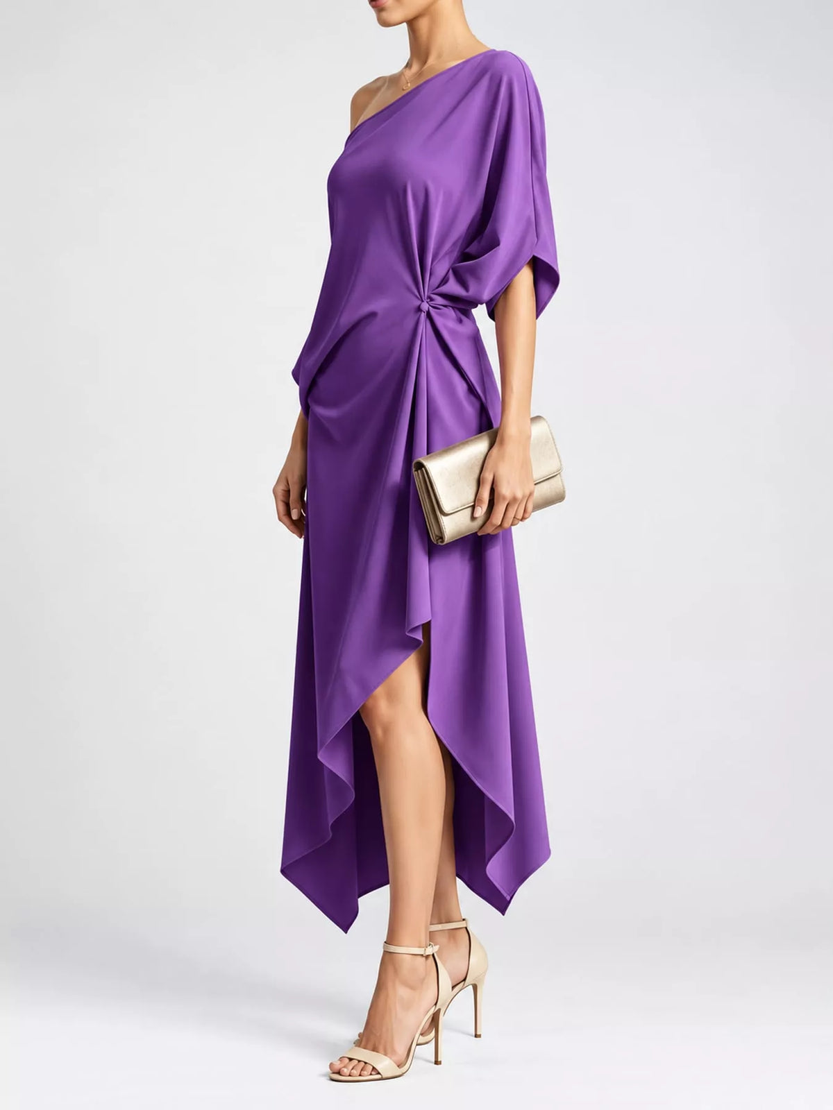 One-Shoulder Asymmetric Hem Midi Dress
