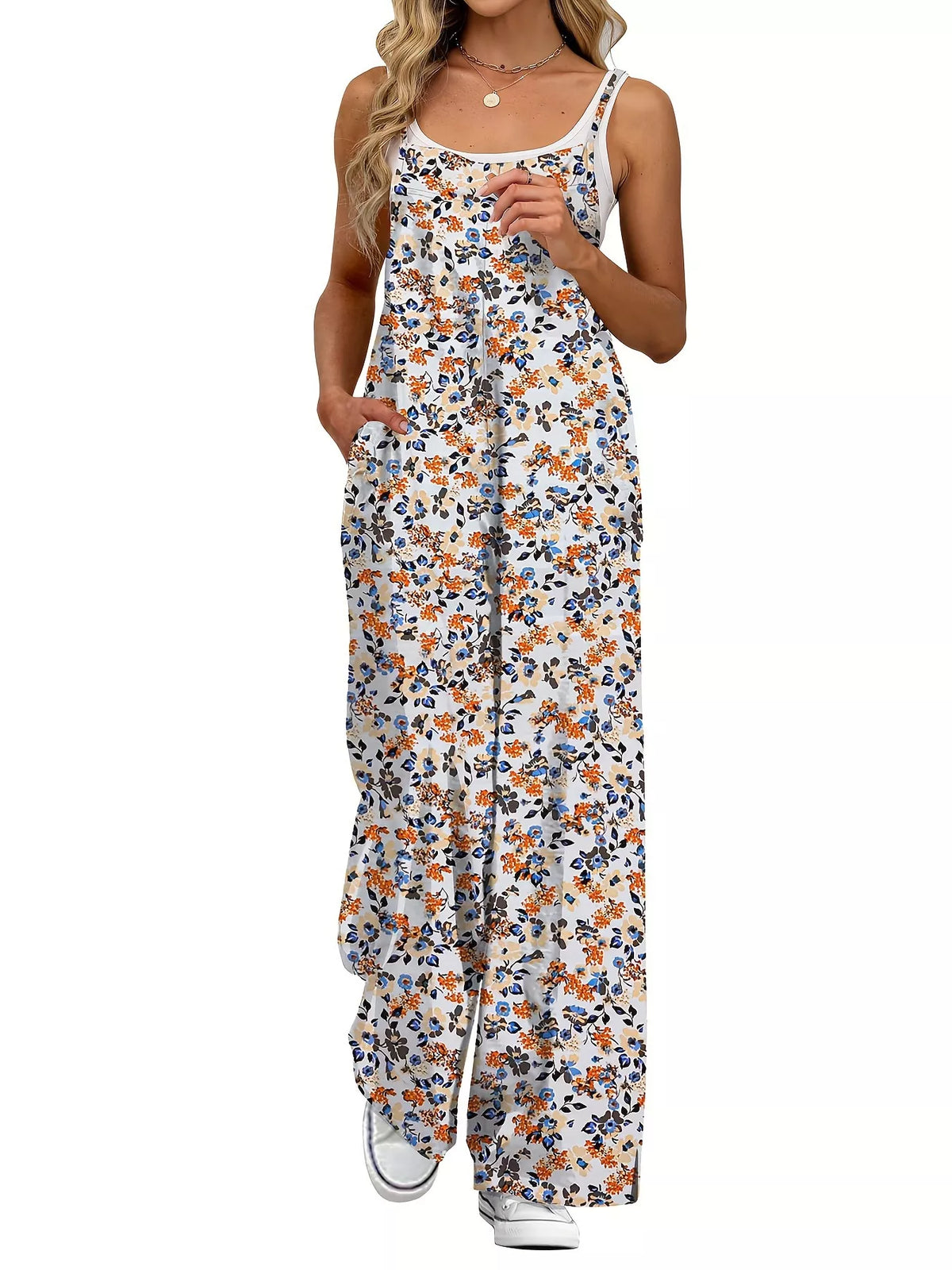 Floral Print Wide-Leg Spaghetti Strap Overalls