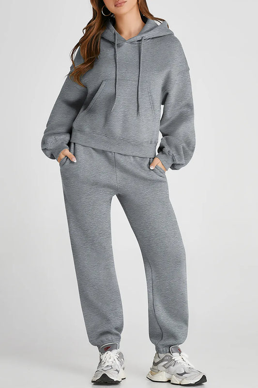 Dropped Shoulder Hooded Active Set in Gray
