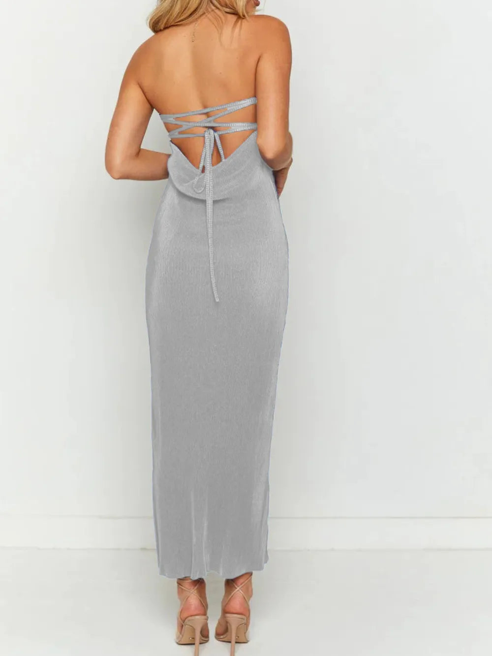 Lace-Up Back Tube Maxi Dress by Mystique Q