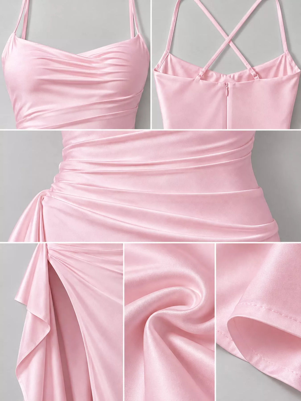 Satin Ruched High-Slit Maxi Dress