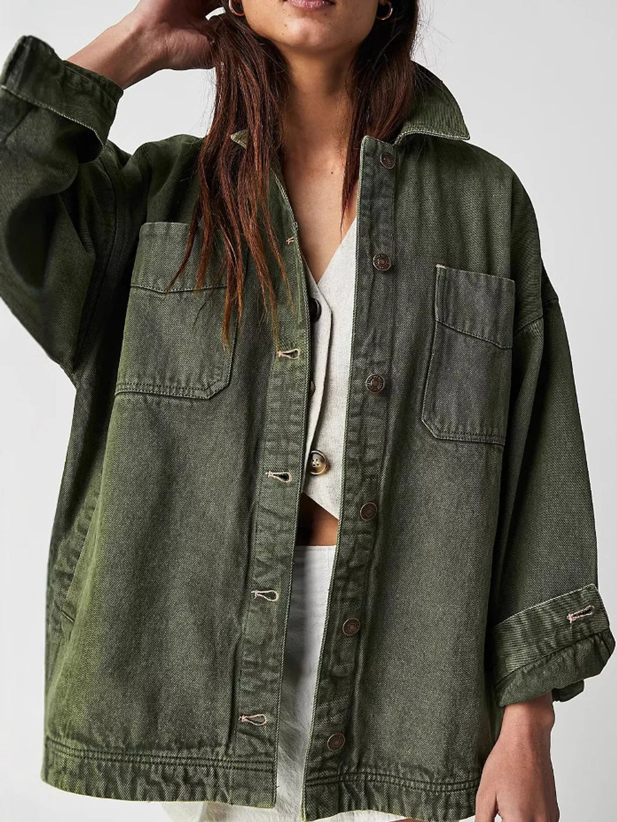 Button-Up Long Sleeve Denim Jacket