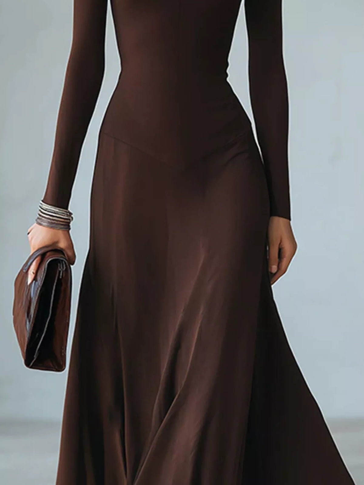 Mock Neck Cut-Out Long Sleeve Midi Dress