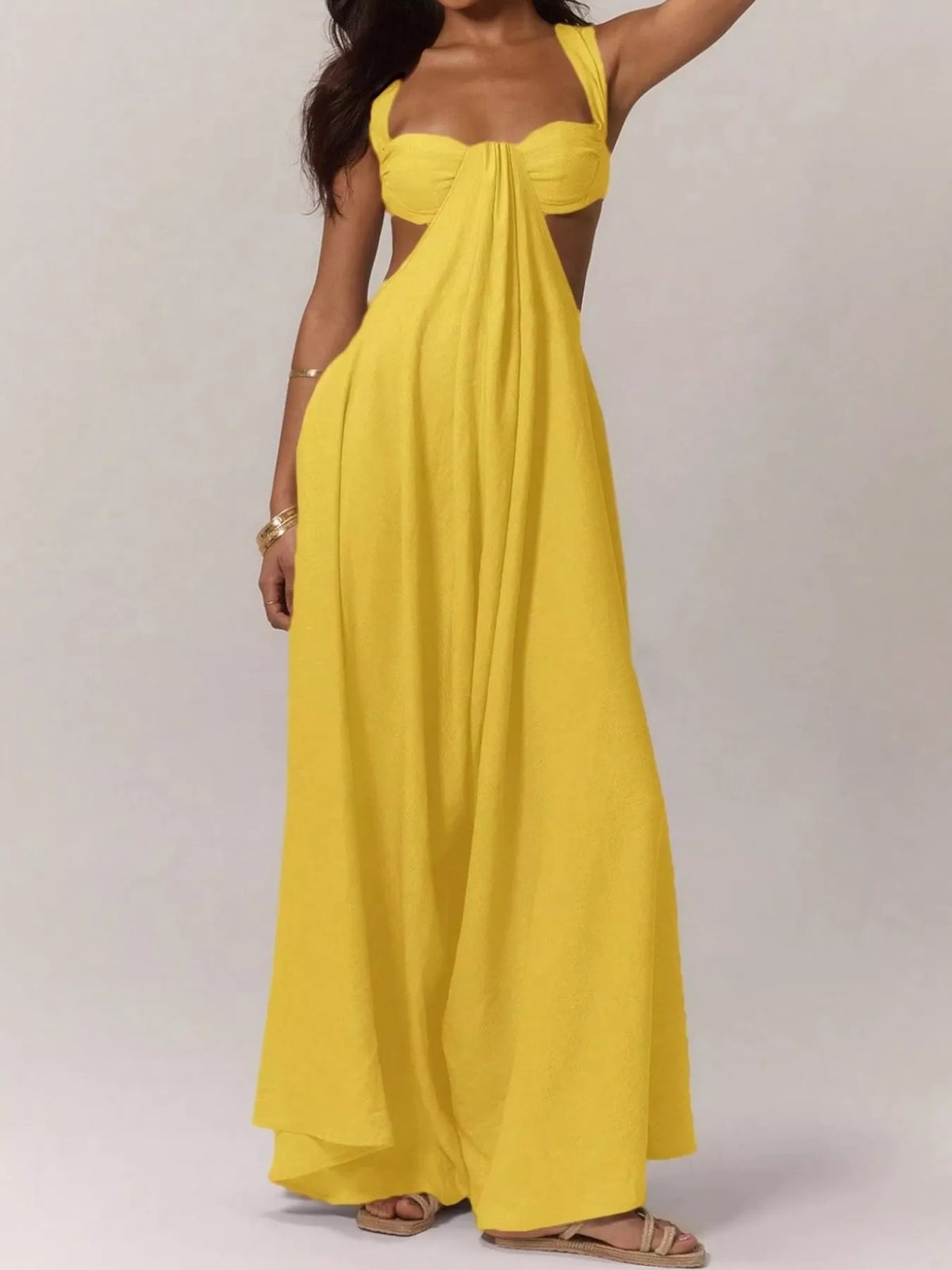 Backless Wide-Leg Jumpsuit with Cutout Detail