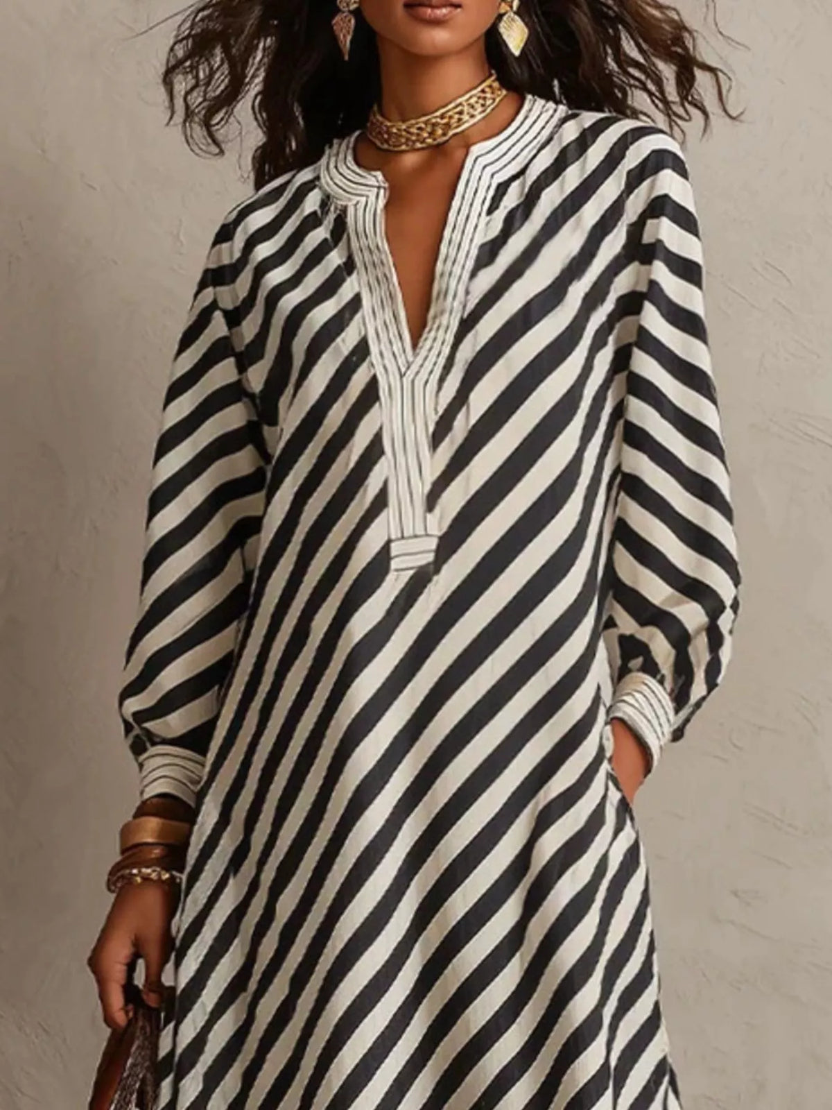 Striped Long-Sleeve Maxi Dress
