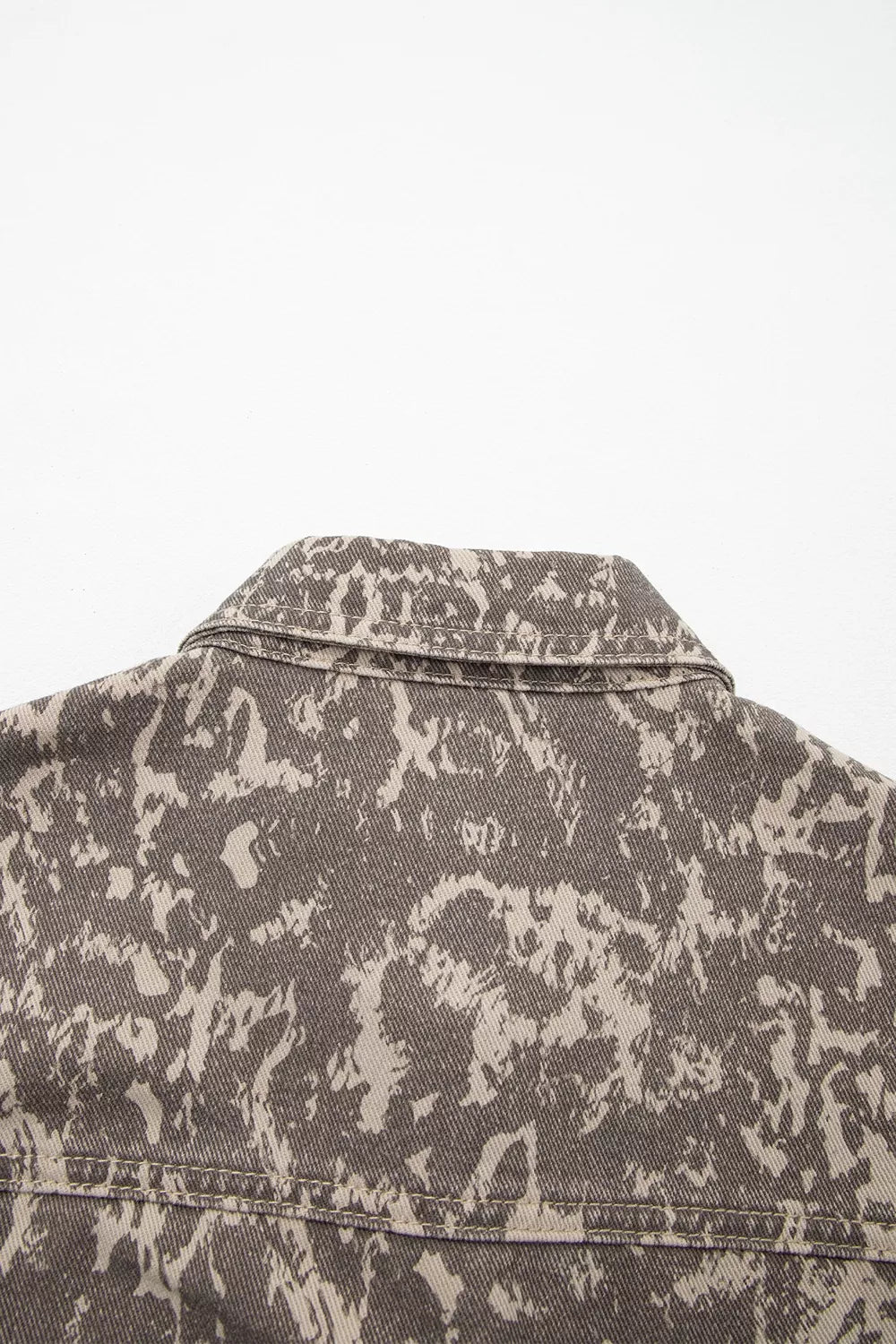 Abstract Print Raw Hem Denim Jacket in Mocha