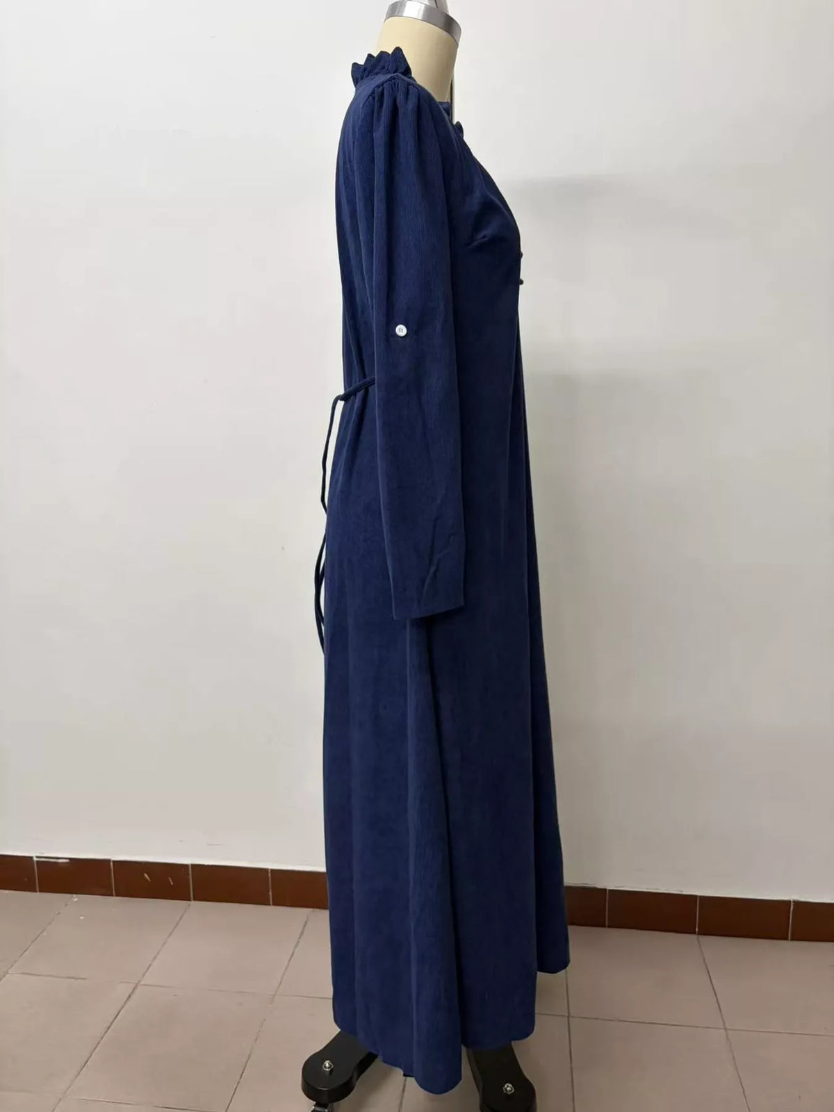 Frill Roll-Up Sleeve Maxi Dress