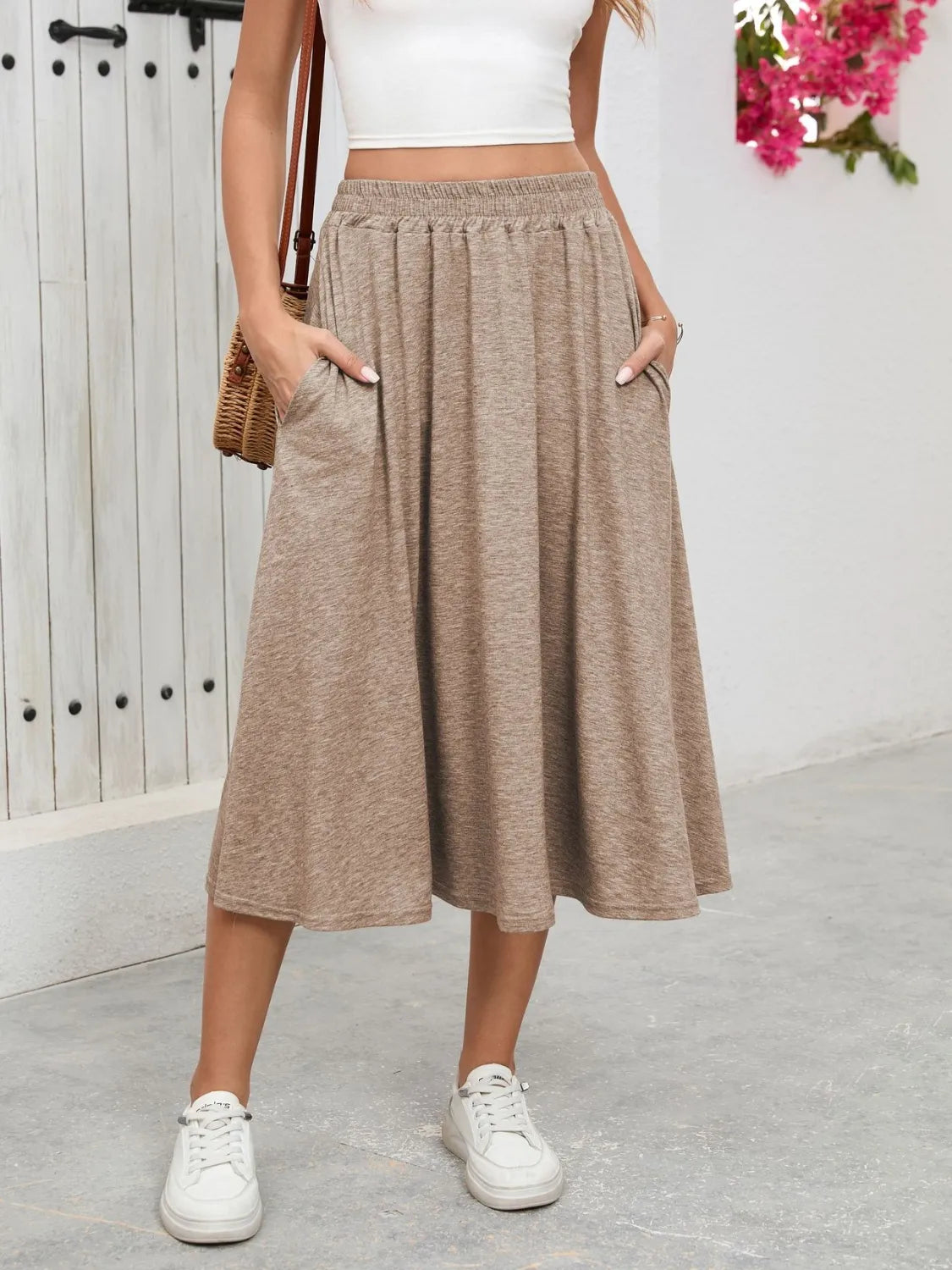 Elastic-Waist Skirt with Pockets