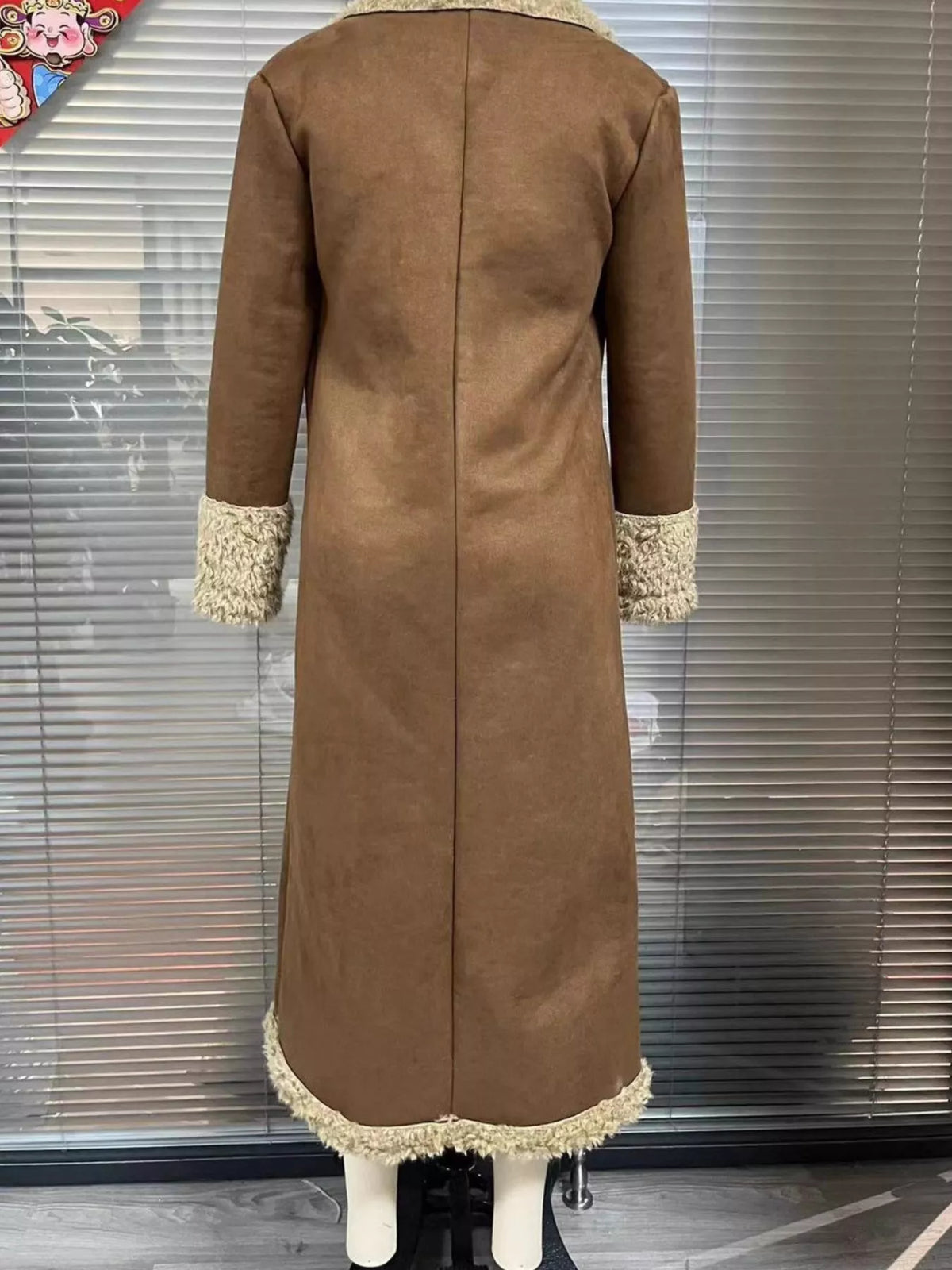 Vintage-Inspired Faux Suede Shearling Coat in Brown