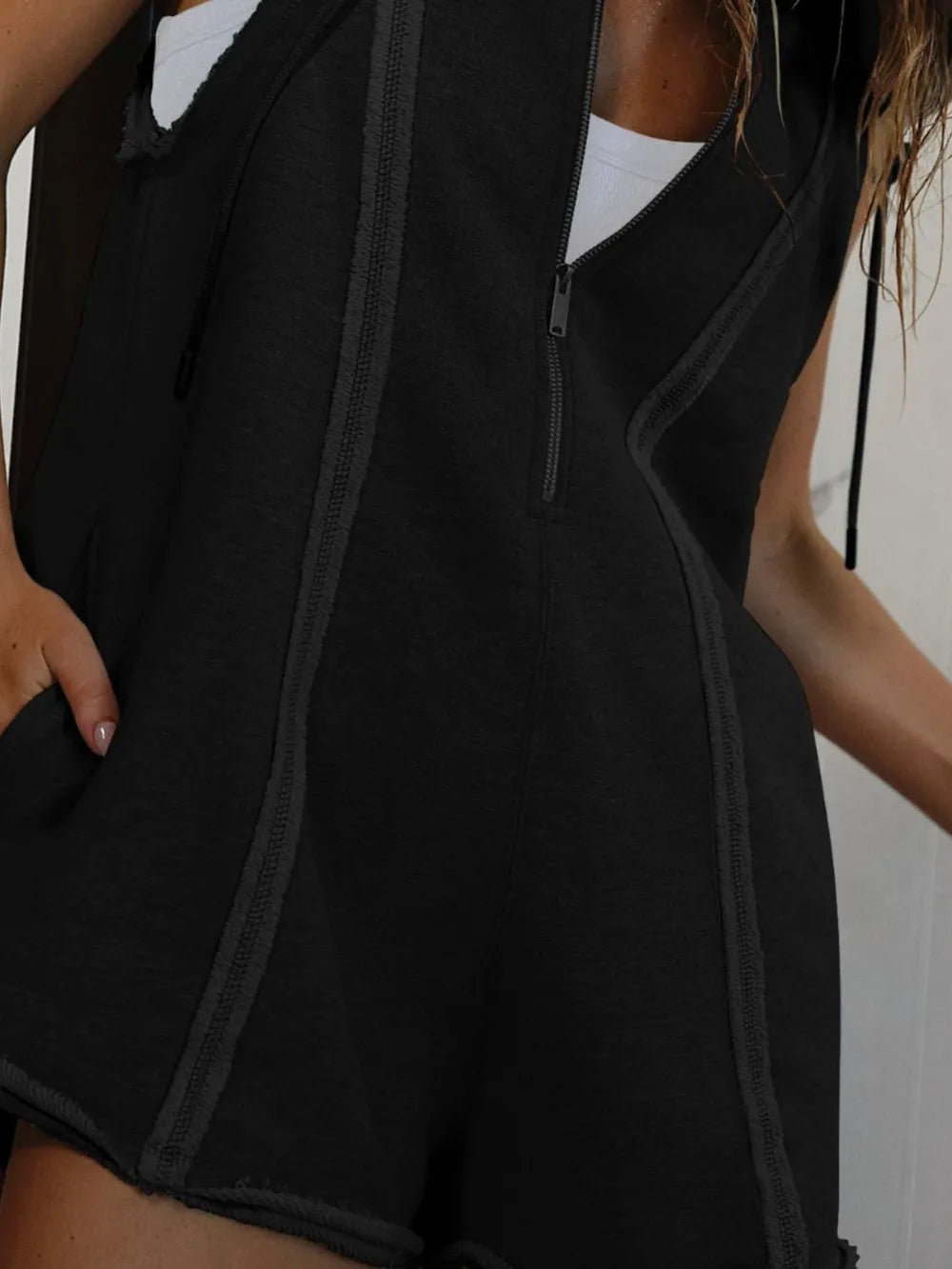 Half-Zip Hooded Sleeveless Romper