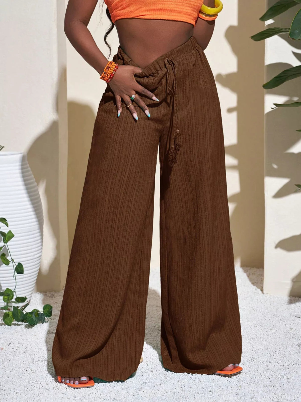Wide-Leg Drawstring Pants