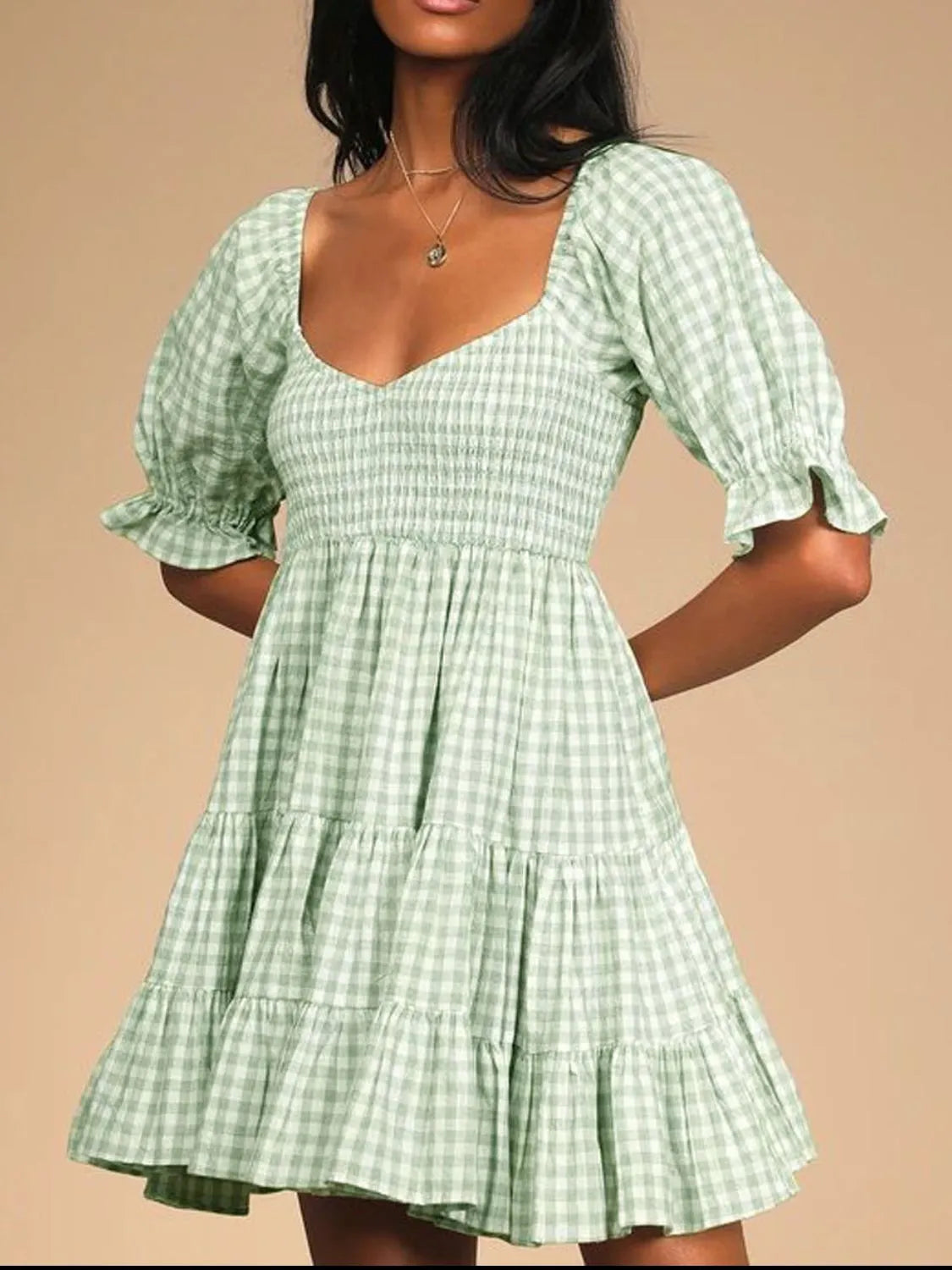 Ruffled Hem Plaid Mini Dress