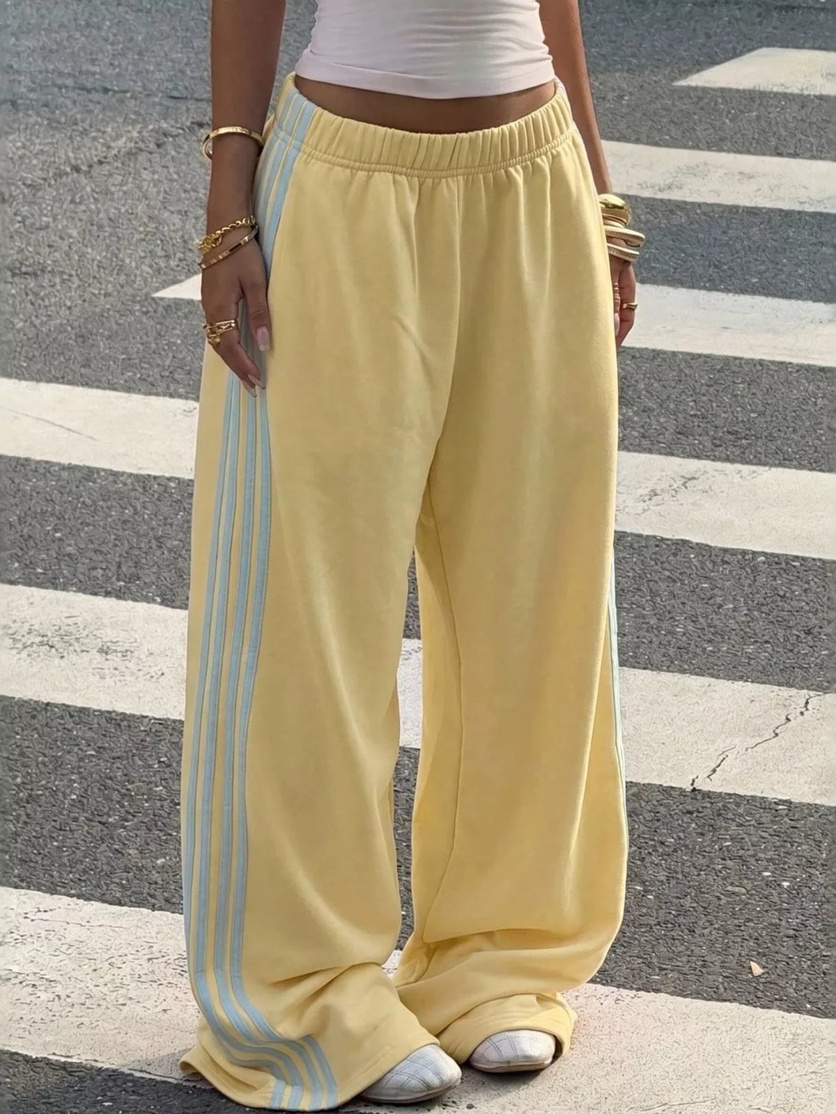 High-Waisted Wide-Leg Track Pants with Side Stripes