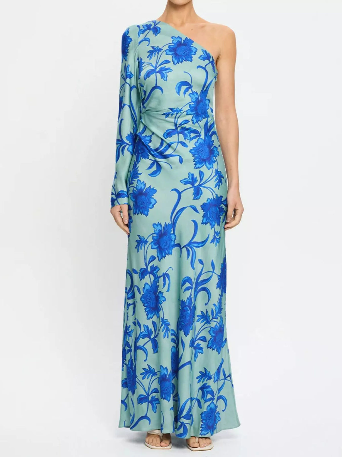 Floral One-Shoulder Maxi Dress in Sky Blue