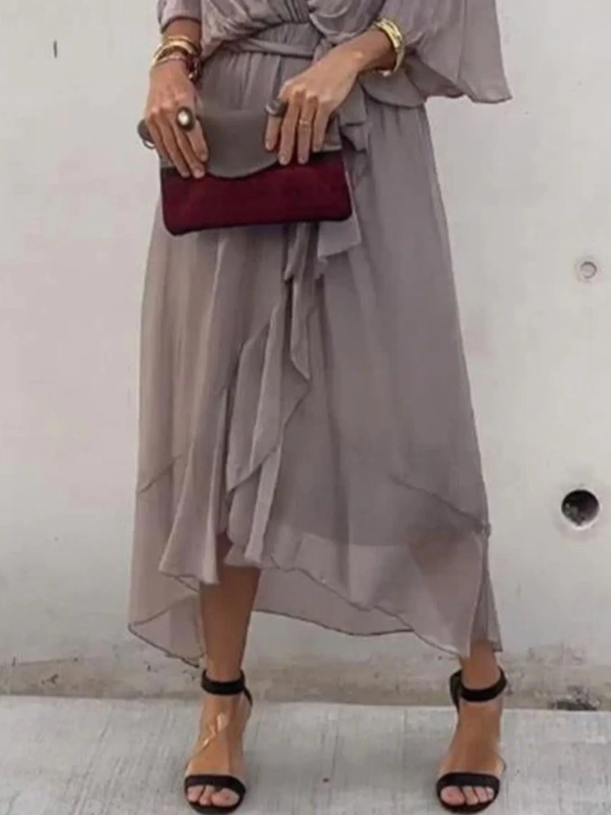 Flowy Tie-Front Midi Dress with Flutter Sleeves