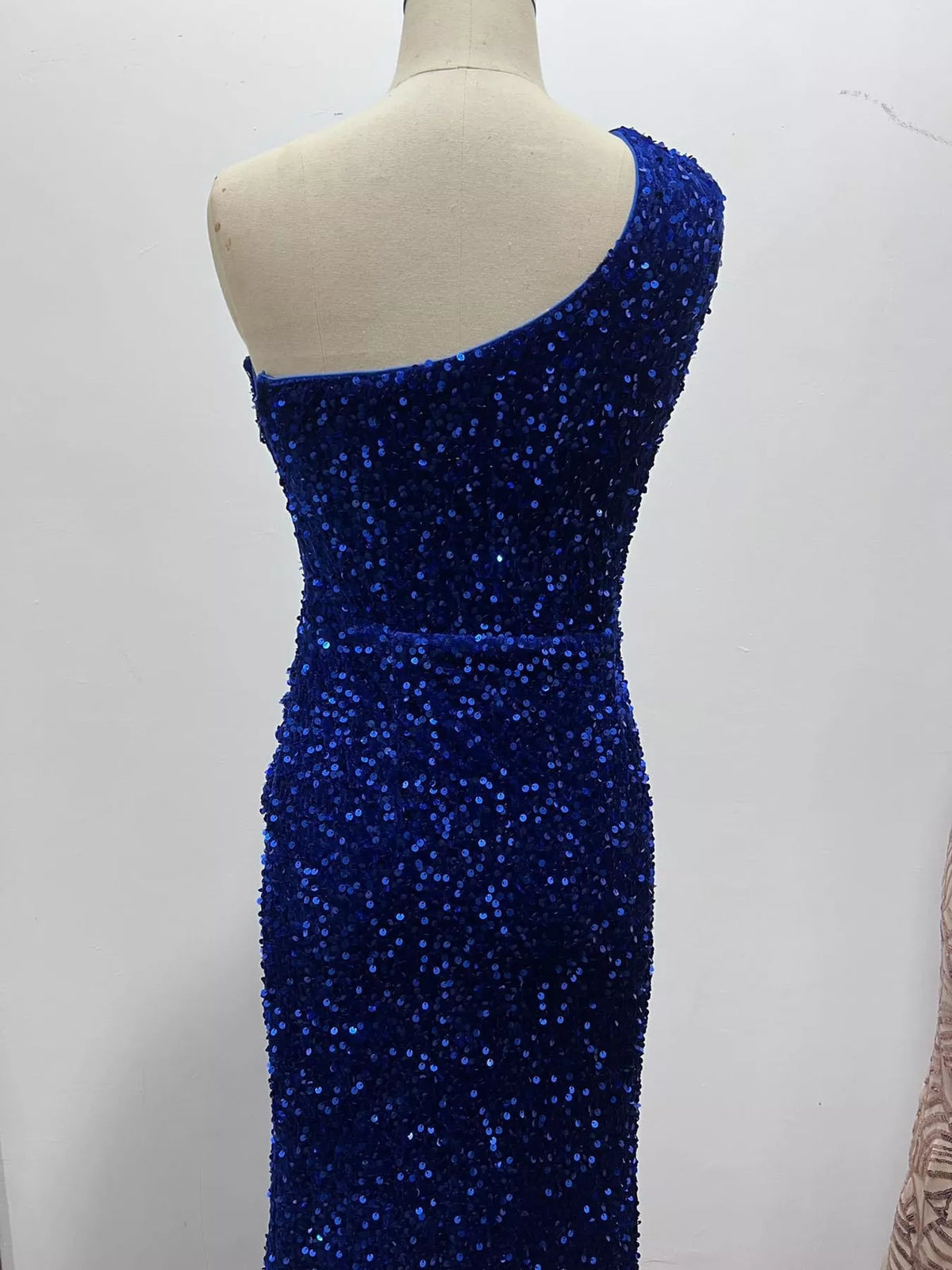One-Shoulder Sequin High-Slit Evening Dress