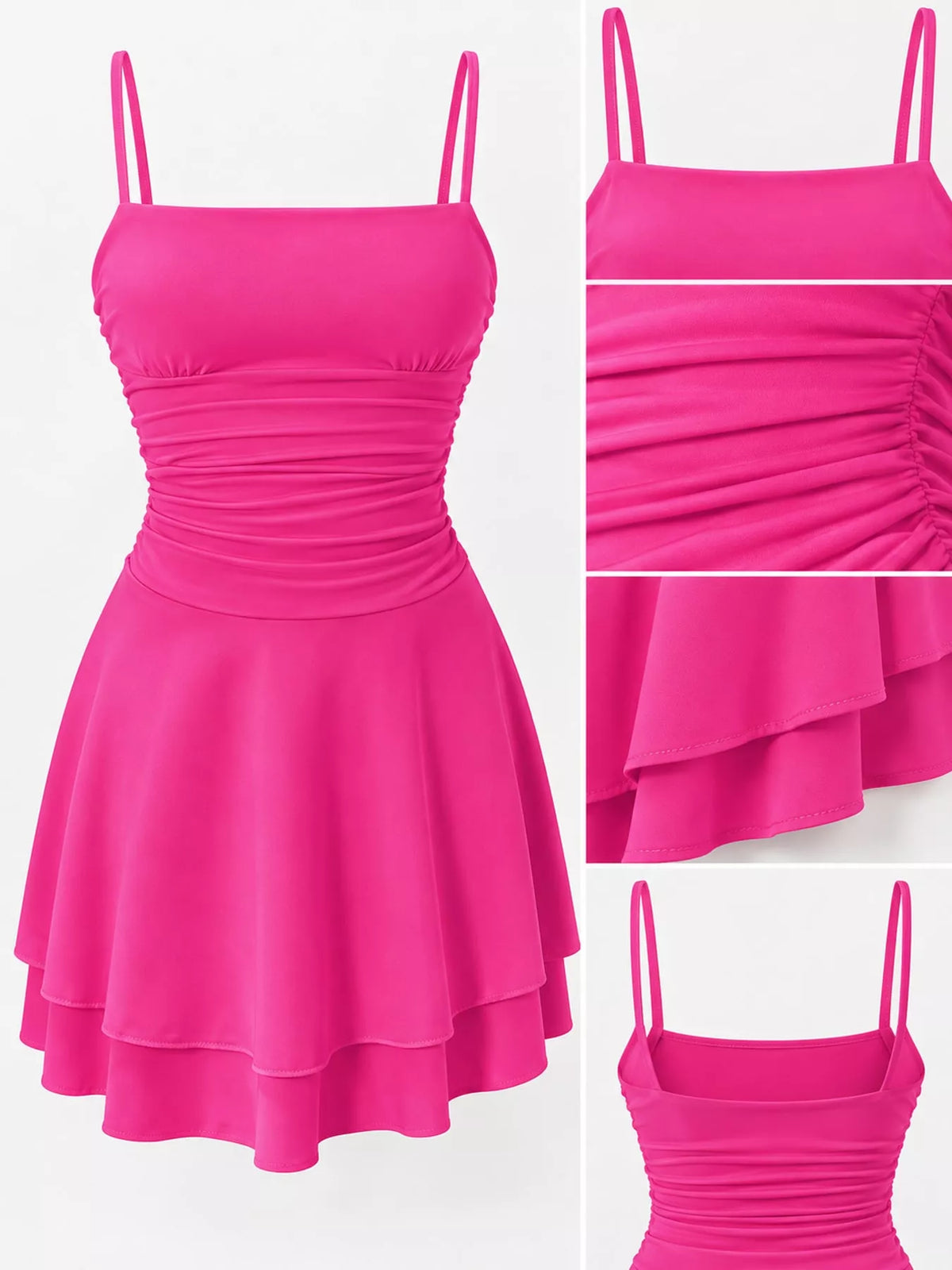Ruched Spaghetti Strap Mini Dress