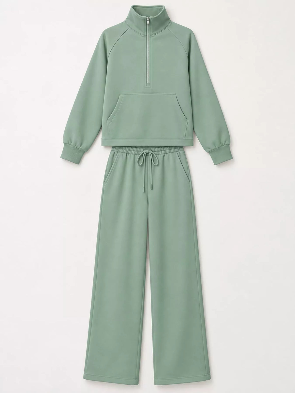 Half-Zip Sweatshirt and Wide-Leg Pants Set