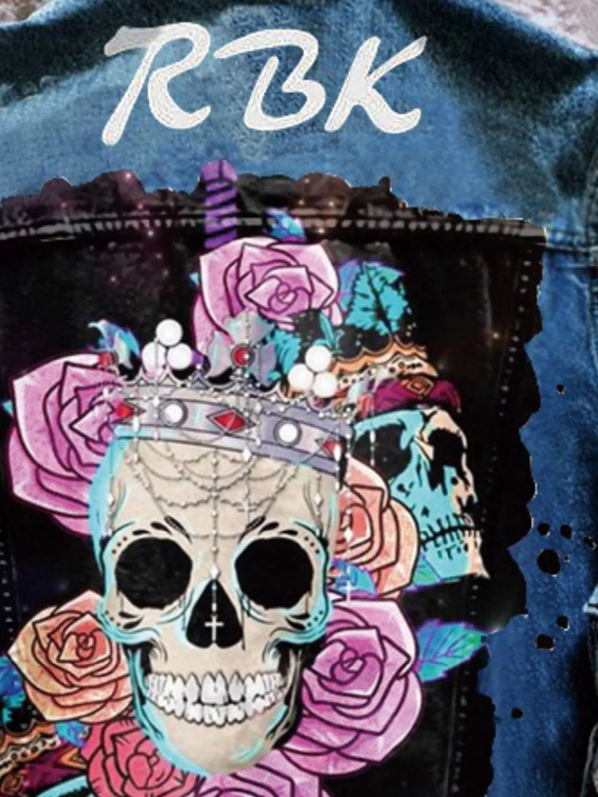 Skull and Rose Graphic Denim Jacket