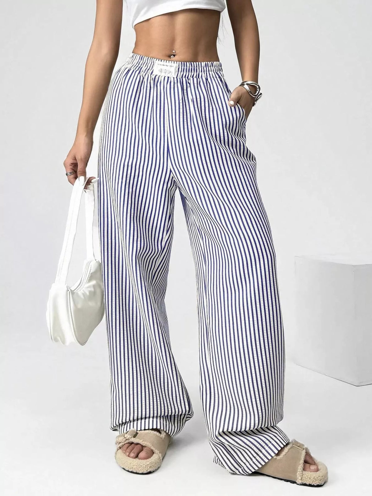 Striped High-Waisted Wide-Leg Pants