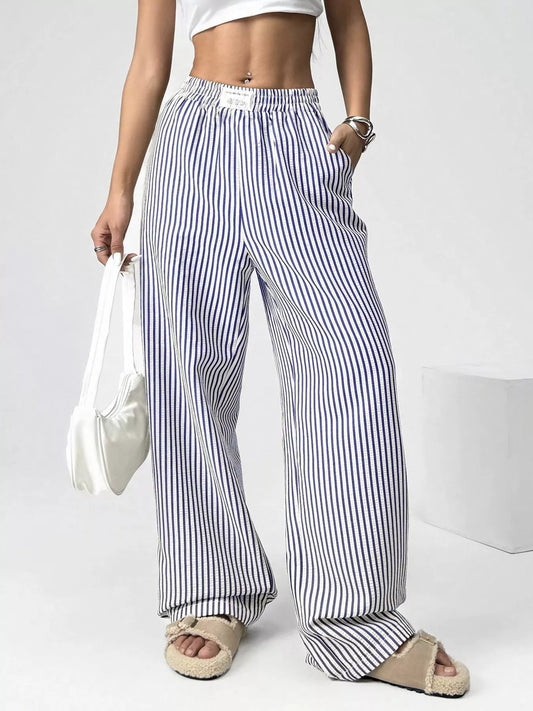 Striped High-Waisted Wide-Leg Pants