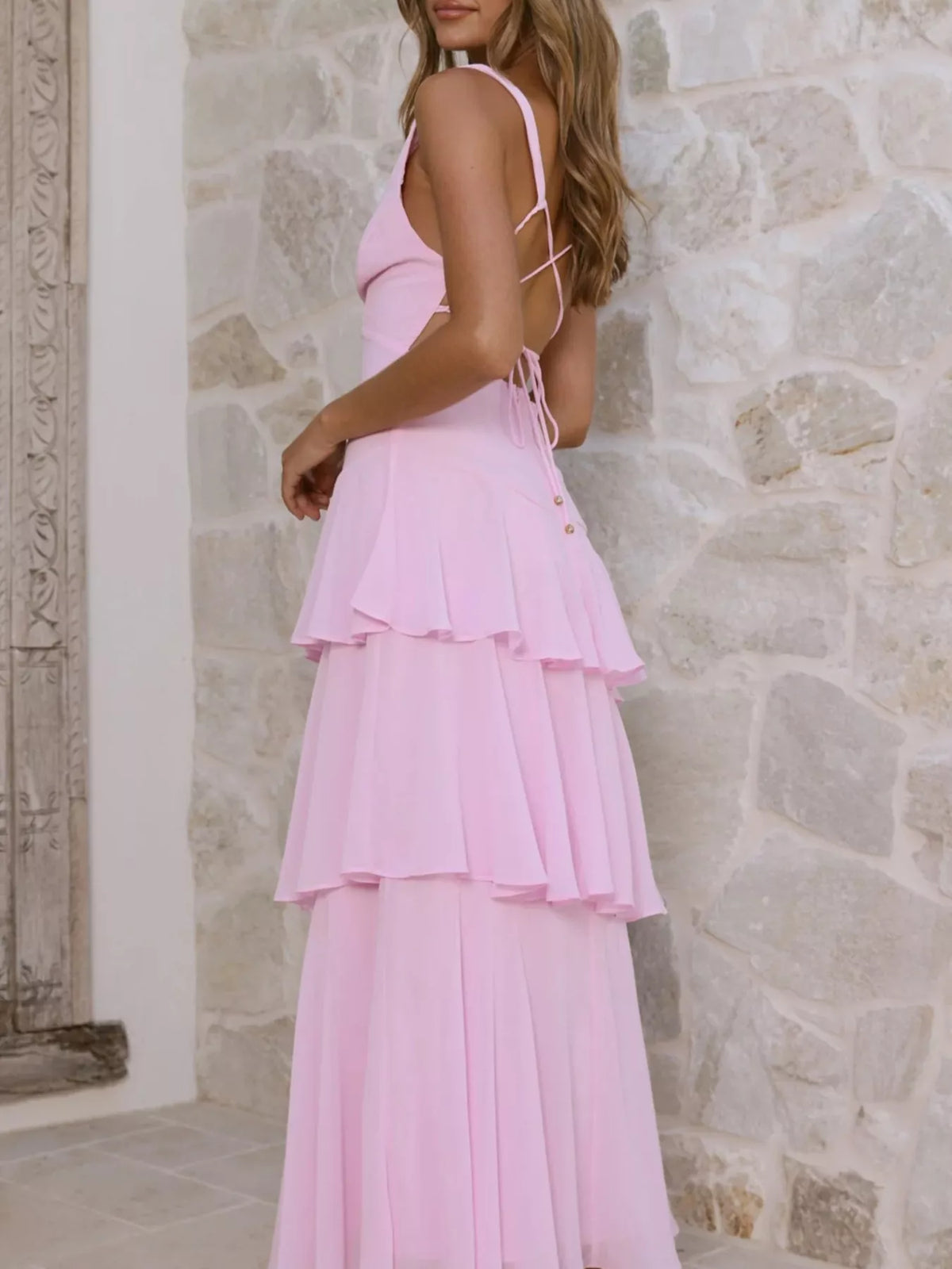 Ruffled Layered Backless Maxi Dress