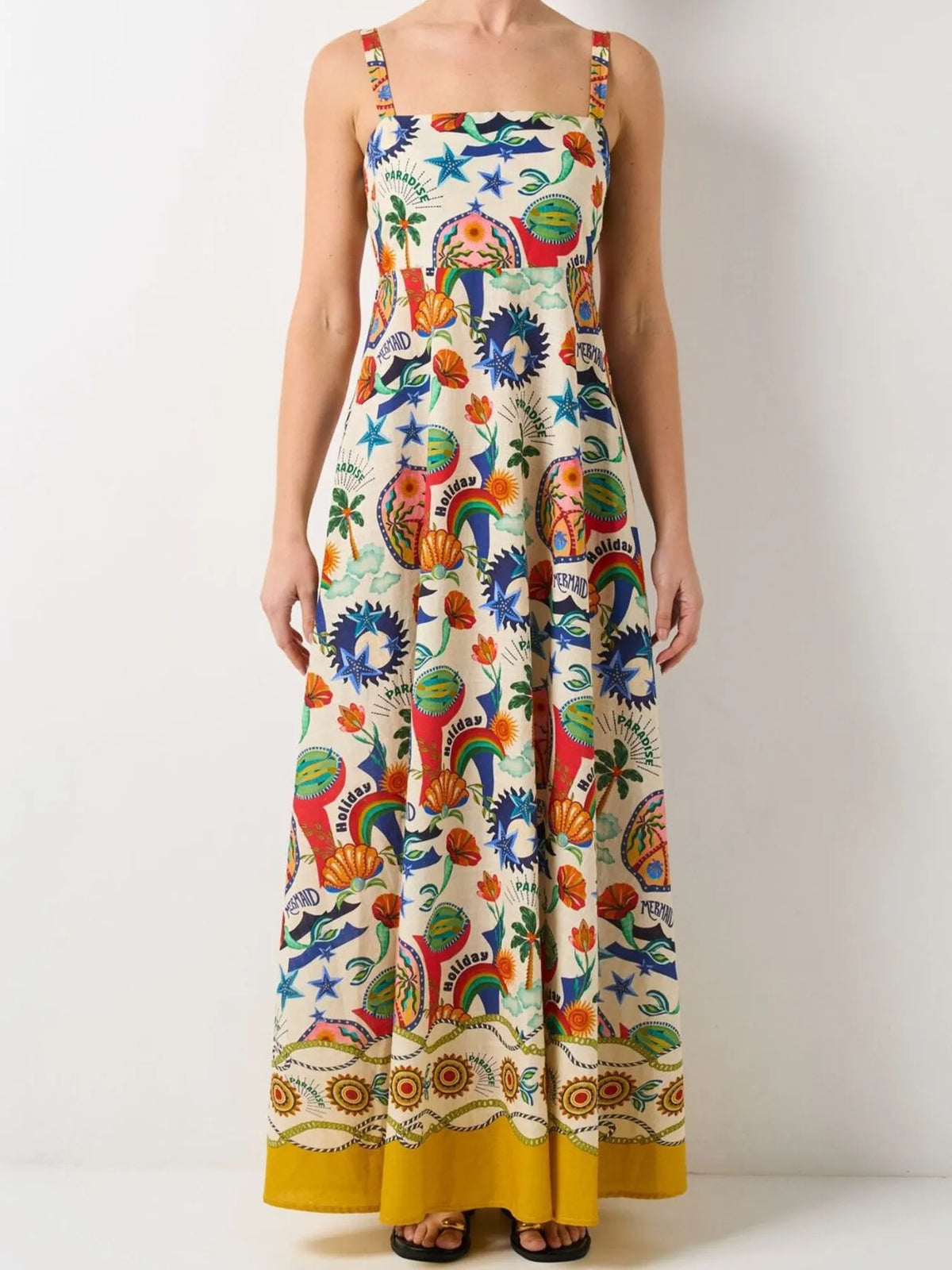 Printed Square Neck Maxi Dress in Multicolor