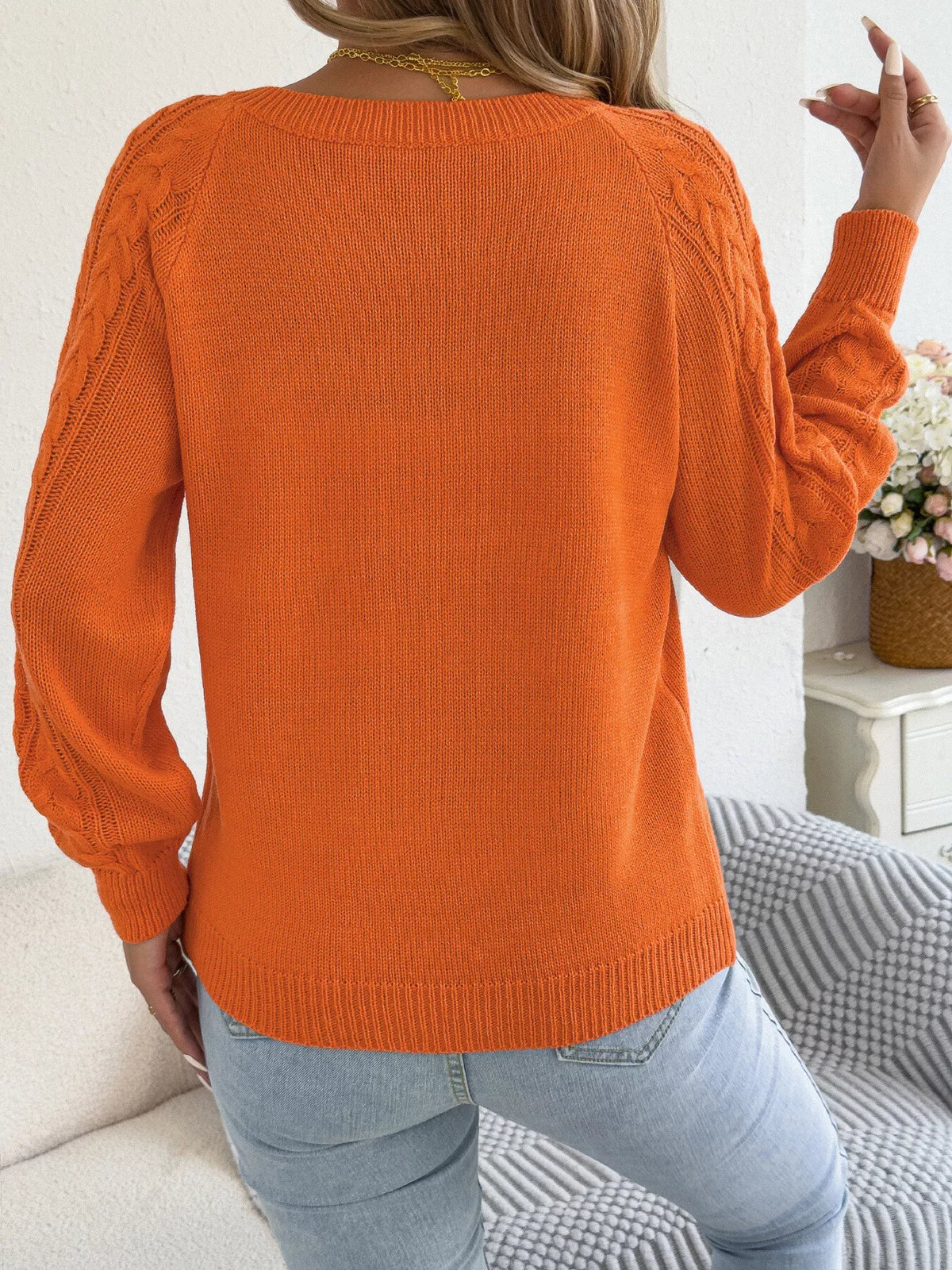 Cable-Knit Button-Front Cardigan by Clise