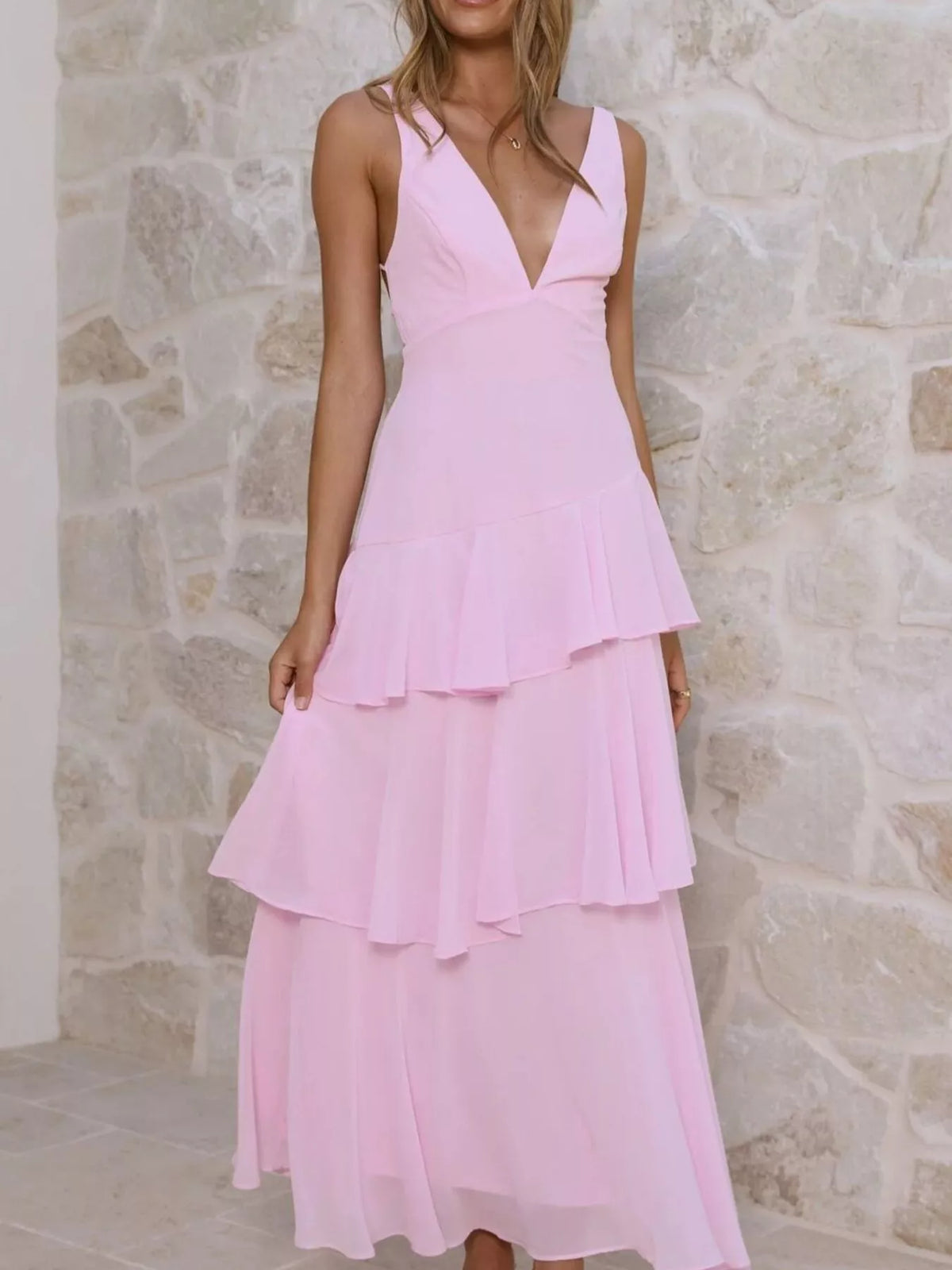 Ruffled Layered Backless Maxi Dress