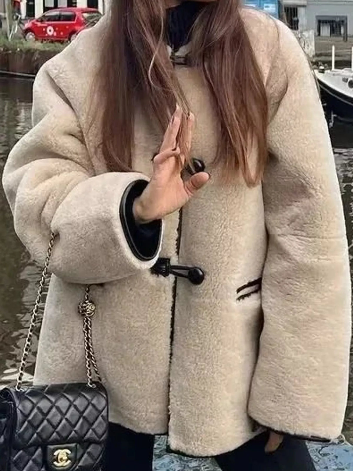 Faux Shearling Toggle Coat in As Pictured