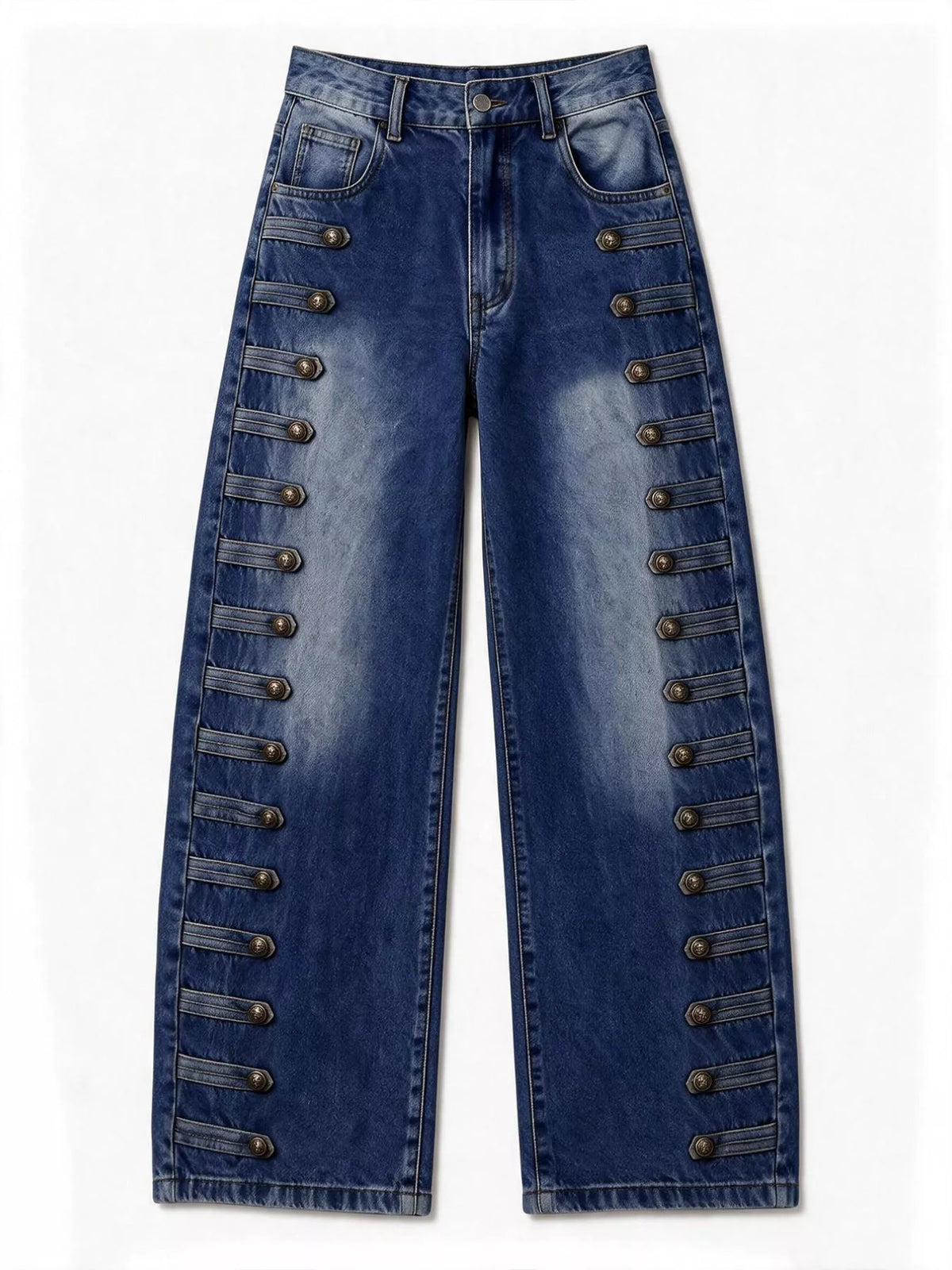 Decorative Button Wide Leg Jeans