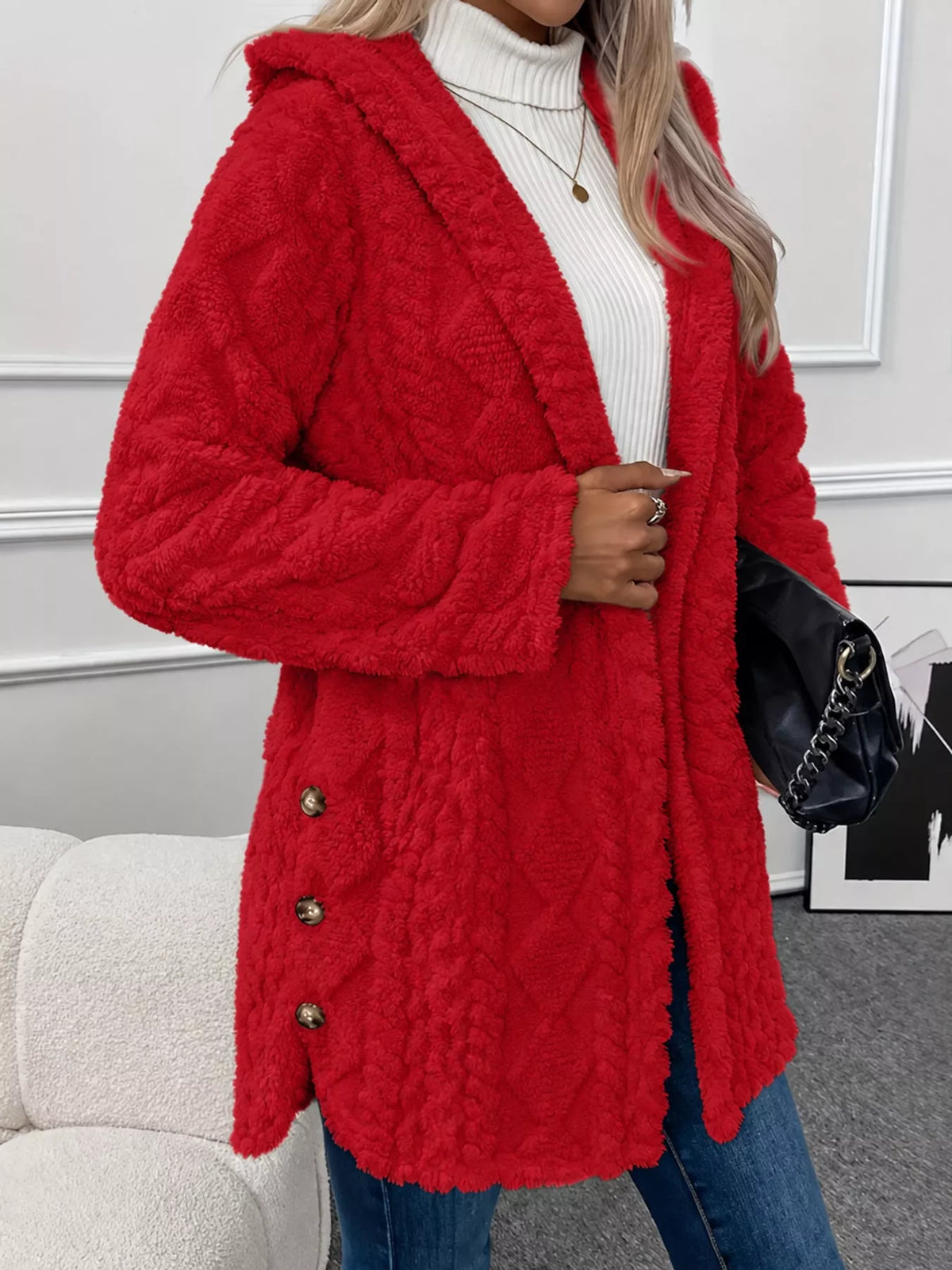 Cozy Cable-Knit Faux Fur Hooded Jacket