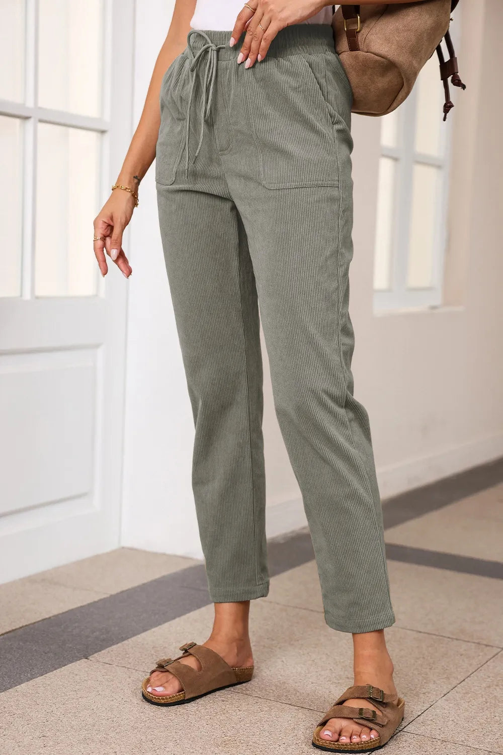 Drawstring Straight Leg Pants with Pockets