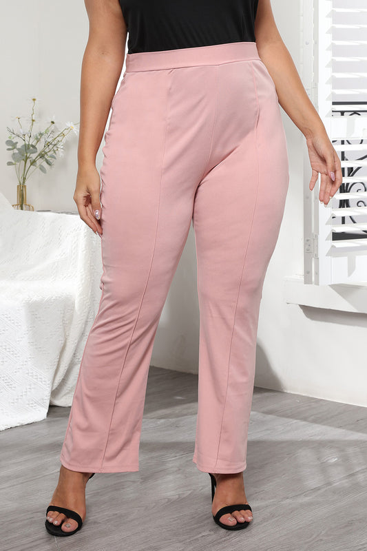 Seamed Detail Plain Pants in Dusty Pink